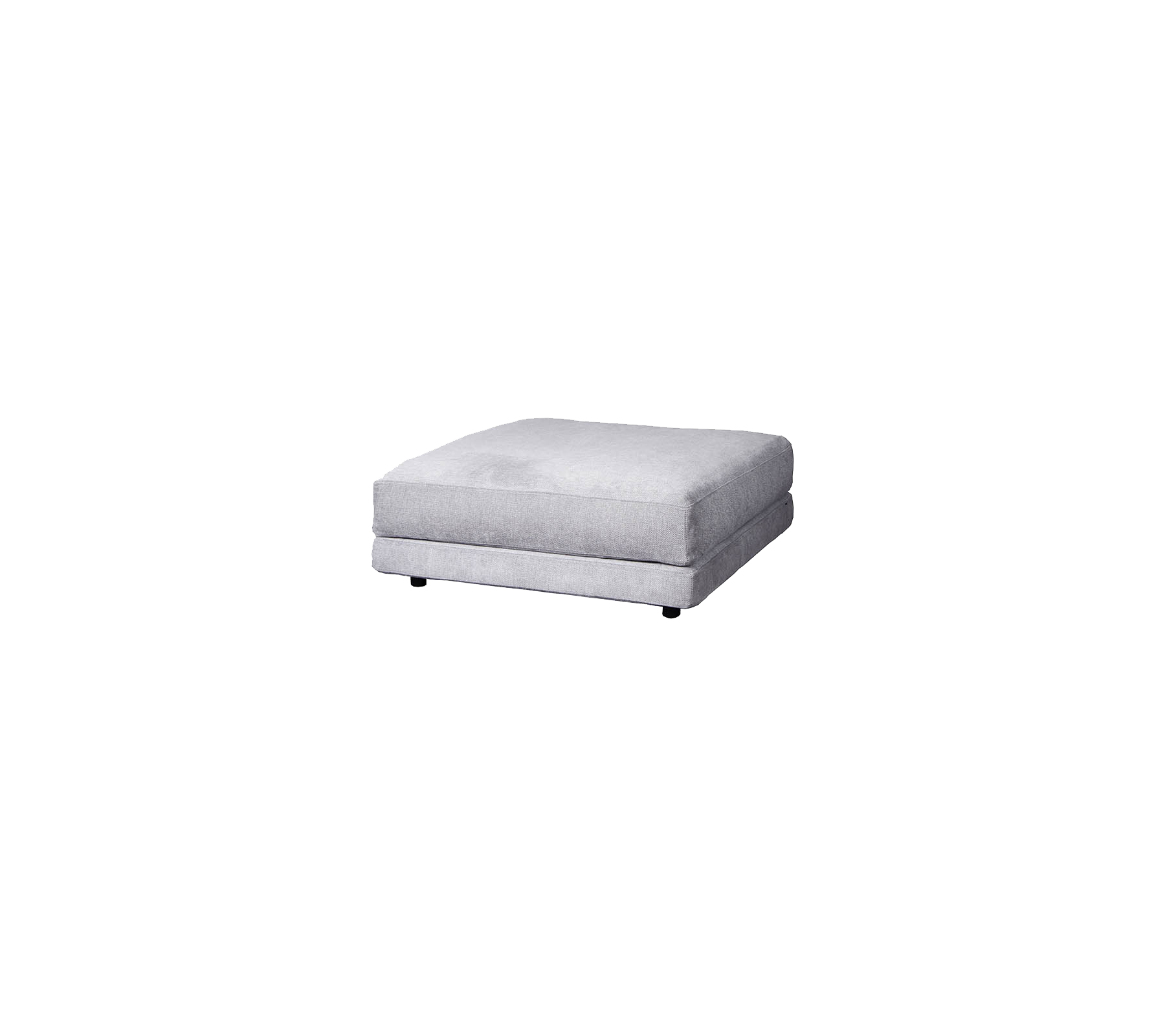 Hellegrau gepolsterter Ottoman mit quadratischer Form und einfachem Design, das eine glatte Oberfläche und subtile Polsterung aufweist.