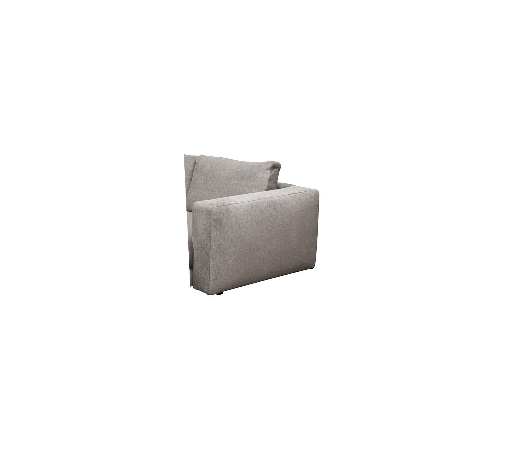 Ein moderner, minimalistischer Sessel aus weichem grauem Stoff mit klaren Linien und einem zeitgemäßen Design. Ideal für stilvolles Sitzen.