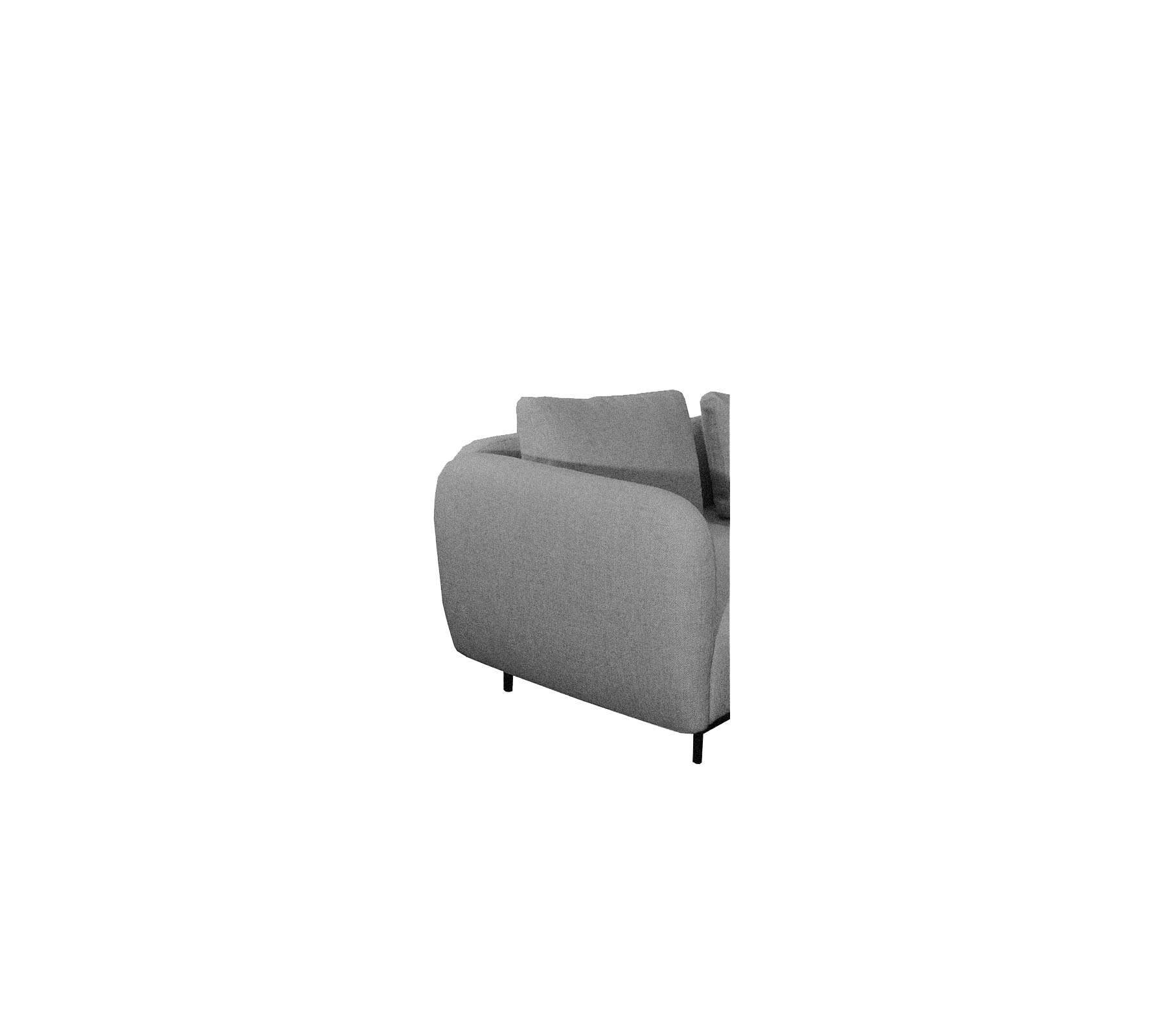 Grau gepolsterte Sofa mit schlichten Linien und schlanken schwarzen Beinen, die einen modernen Stil für jeden Raum bietet.