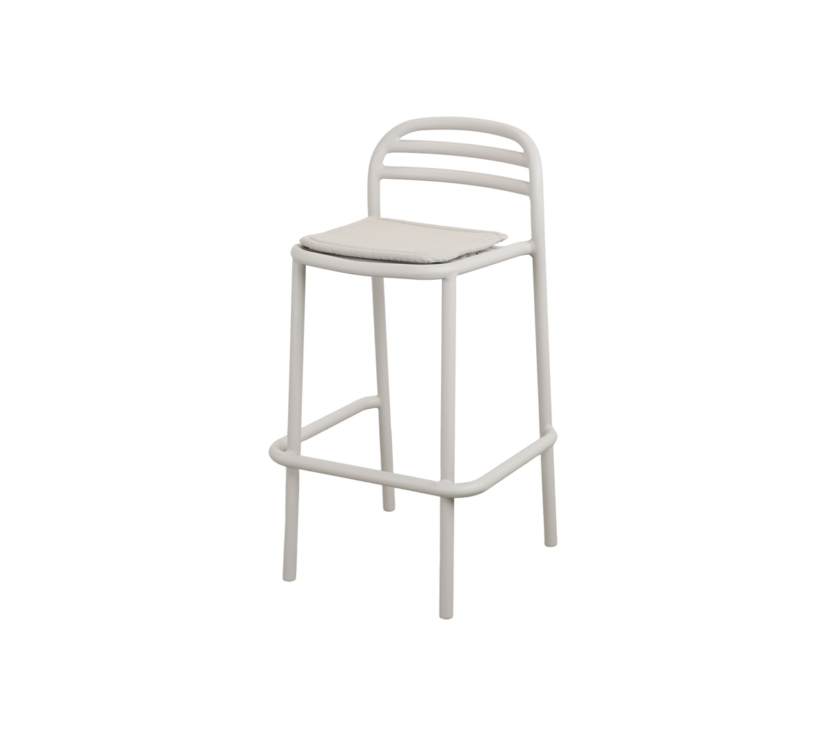 Moderner Barhocker im sandfarbenen Design.