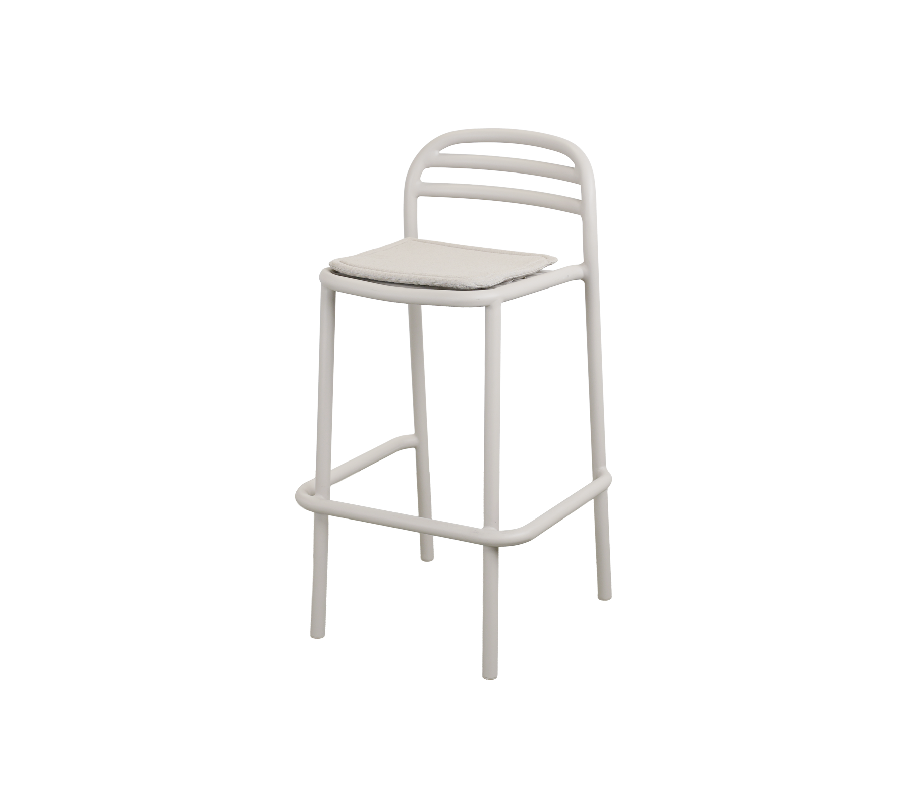 Moderner Barhocker im sandfarbenen Design.