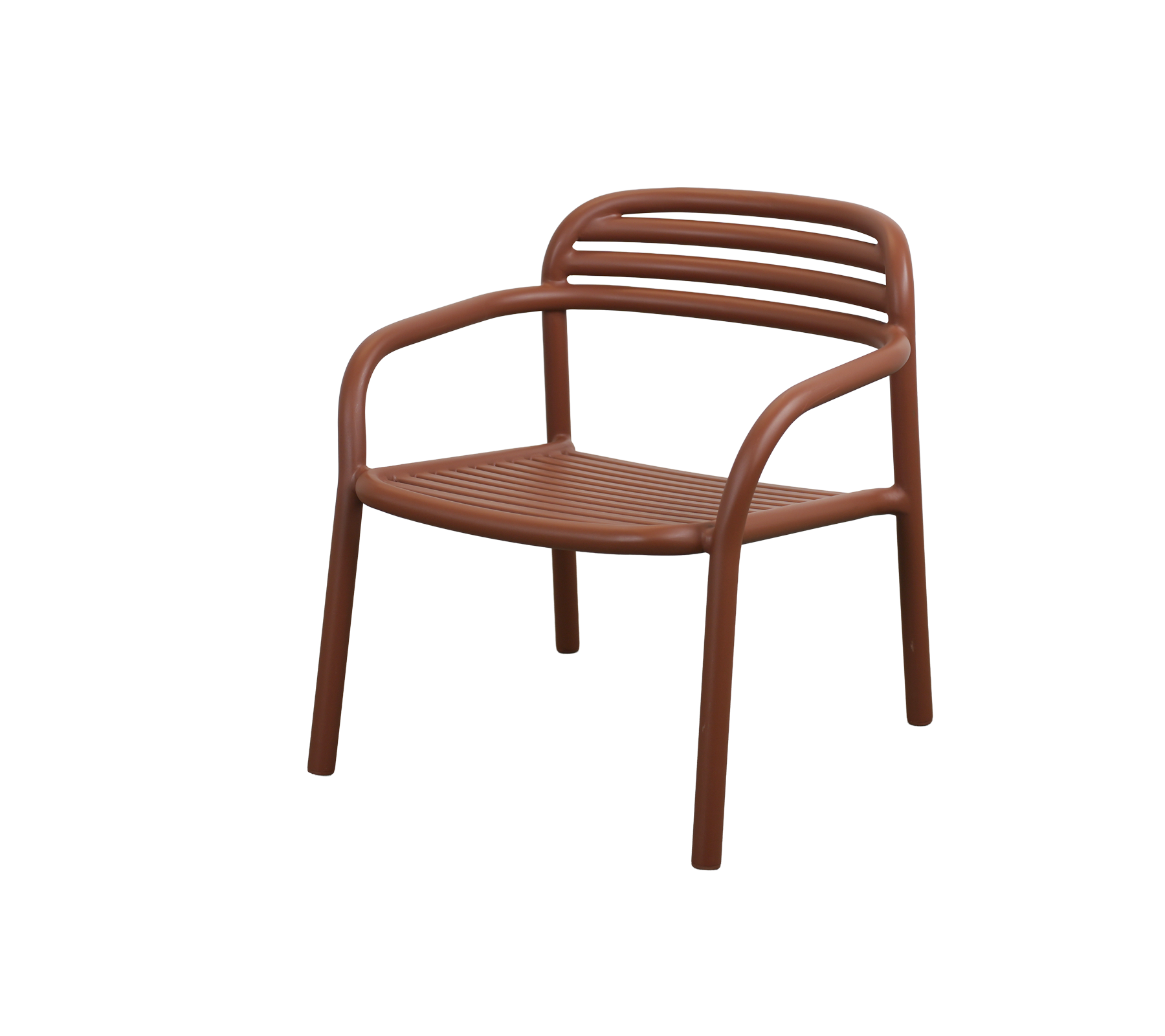 Wüstenrote Stuhl mit einem schlanken, modernen Design.