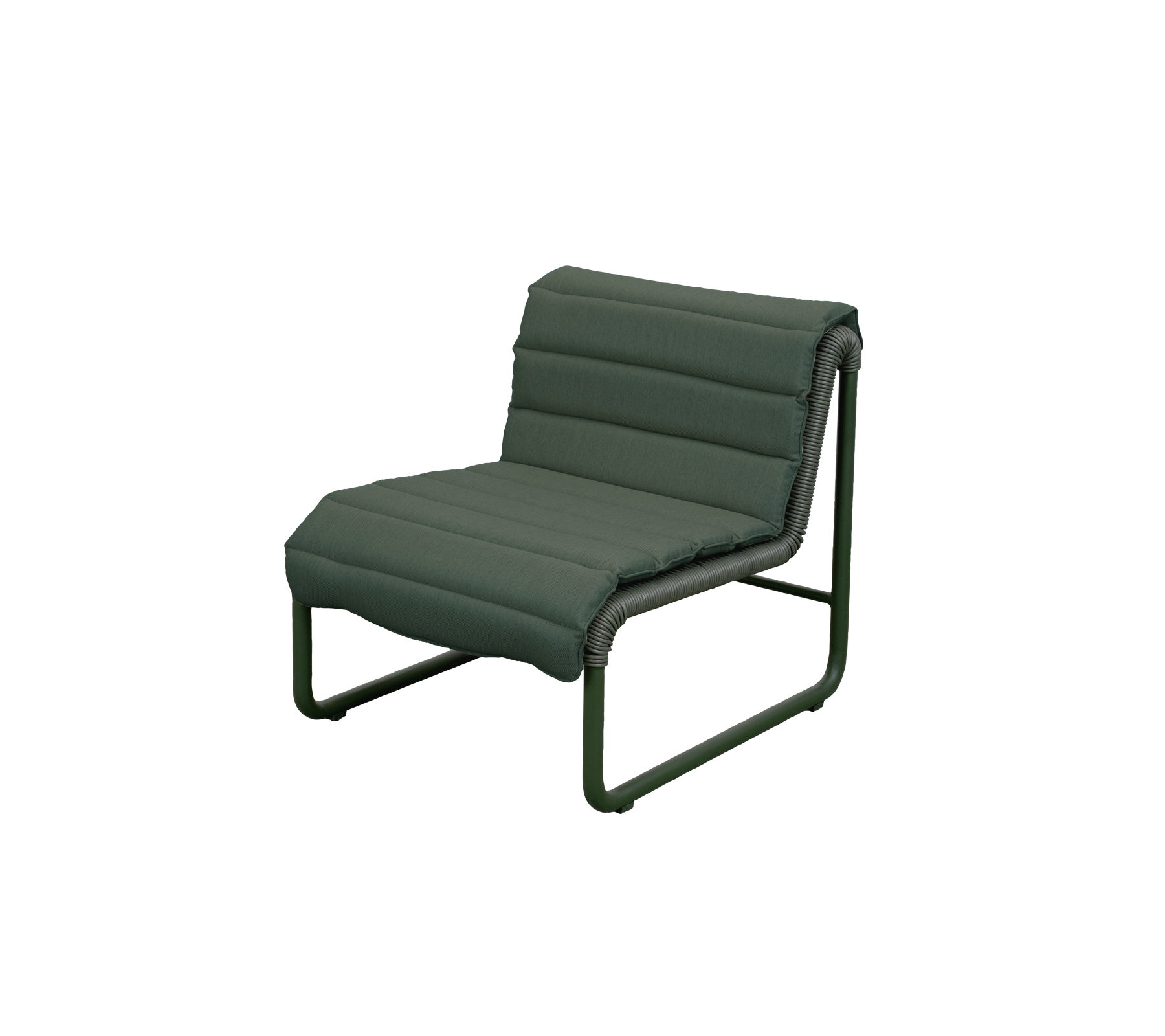 Moderne dunkelgrüne Lounge-Stuhl mit minimalistischer Gestaltung.