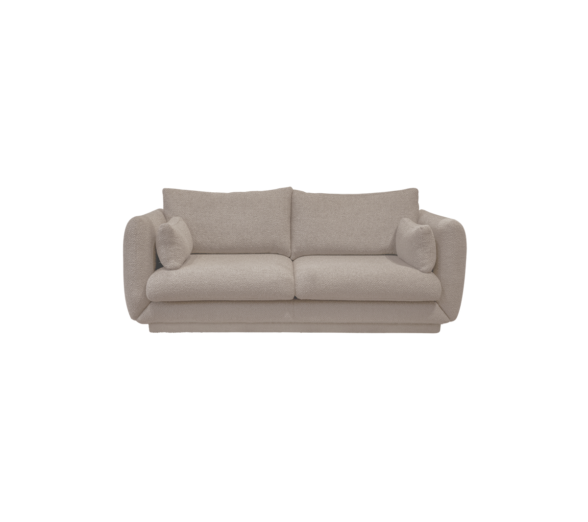 Hellbraune Couch mit runden Kissen in modernem Design.