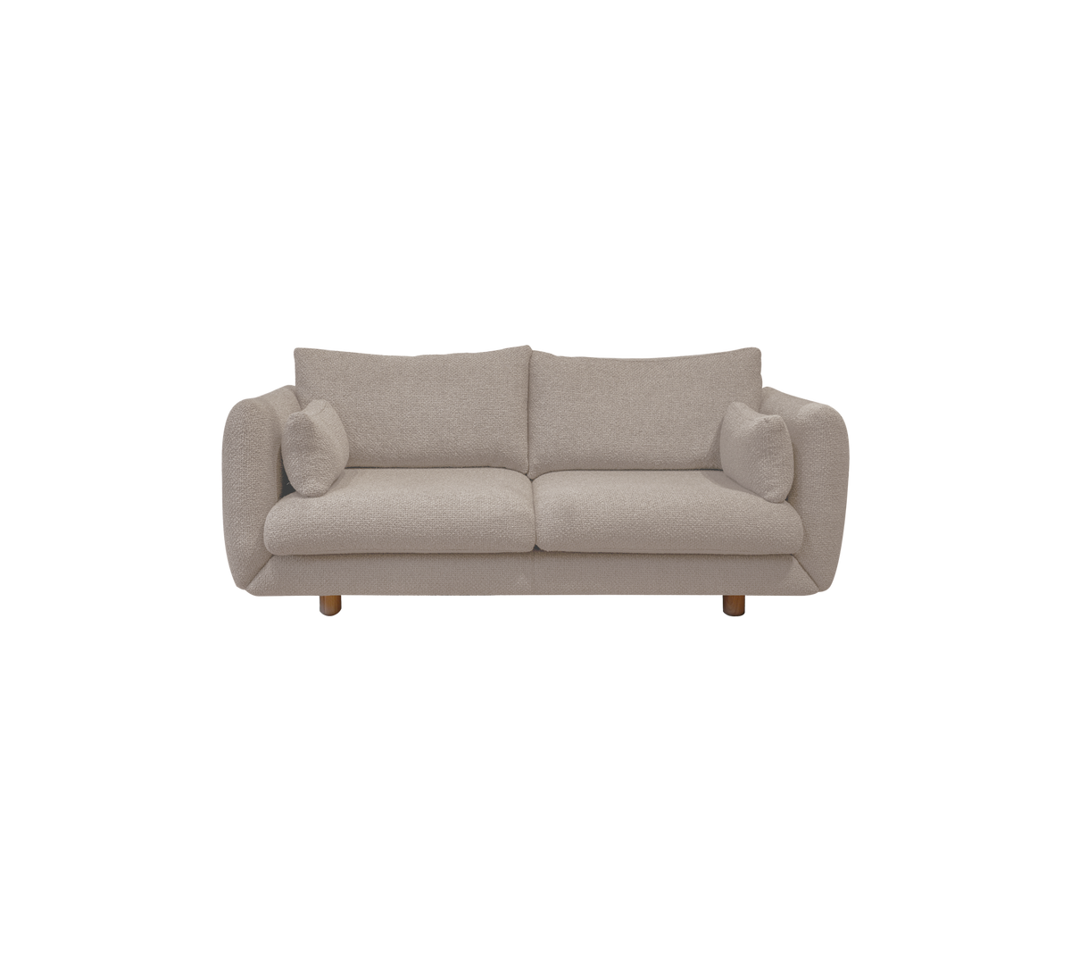 Hellebraune Couch mit runden Kissen in einem modernen Lounge-Setting.