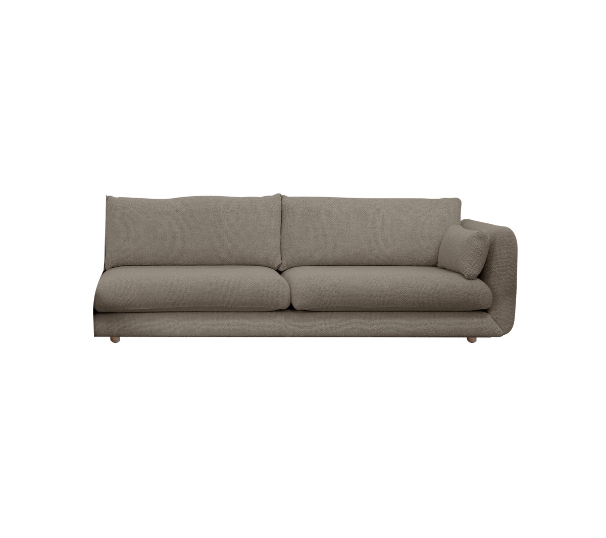 Hellbraune Sofa mit minimalistischem Design in einem Lounge-Ambiente.