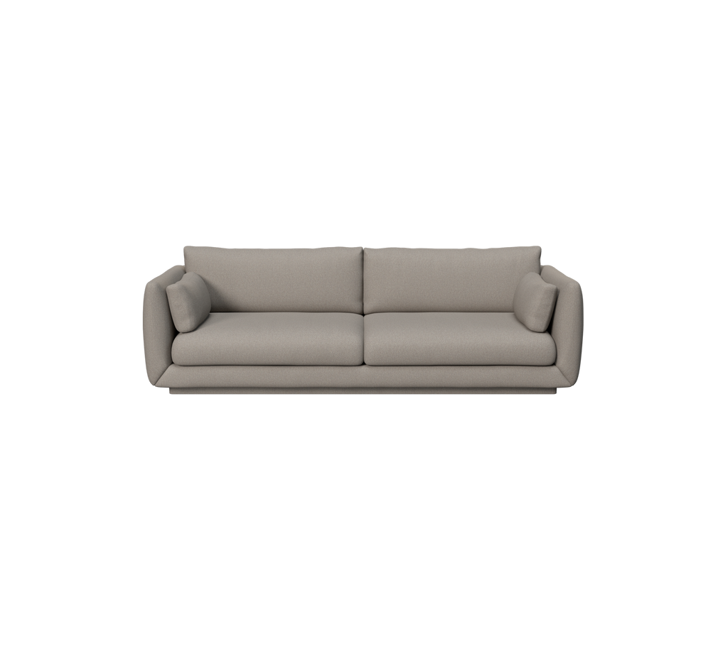 Hellbraunes modernes Sofa mit zwei Kissen in einem schlanken Design.