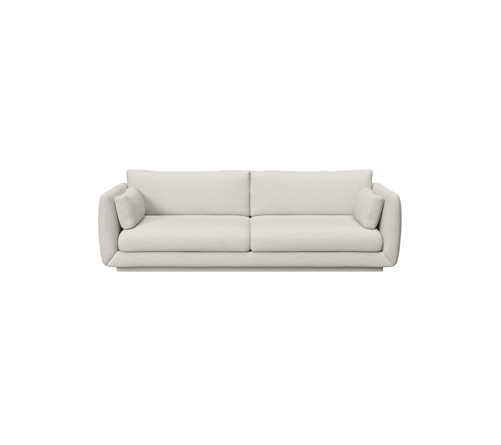 Moderne sandfarbene Sofa mit weichen Kissen und einem minimalistischen Design.