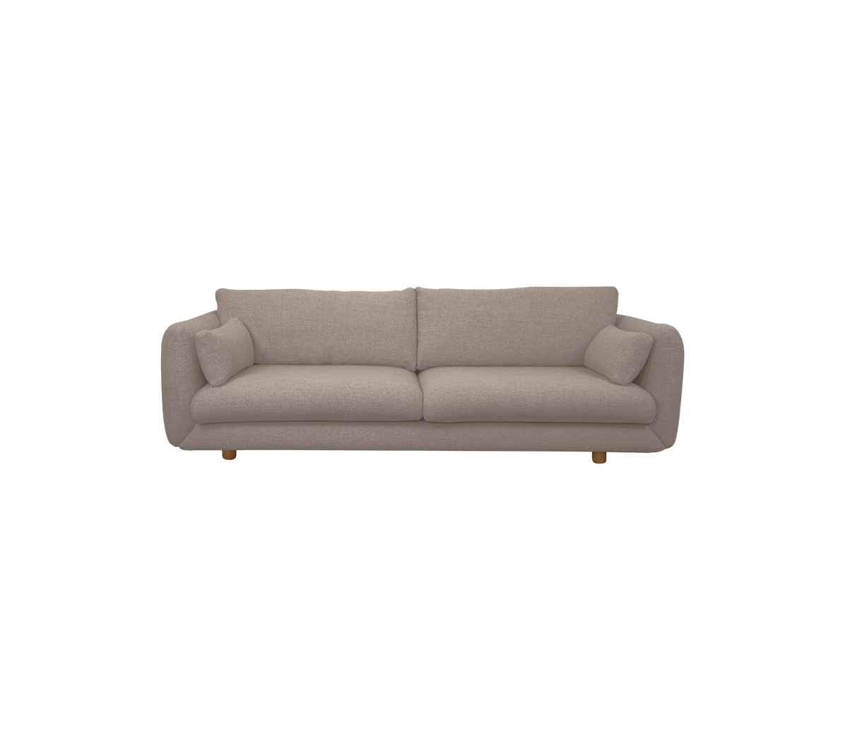 Hellbraunes modernes Sofa mit weichen Kissen.