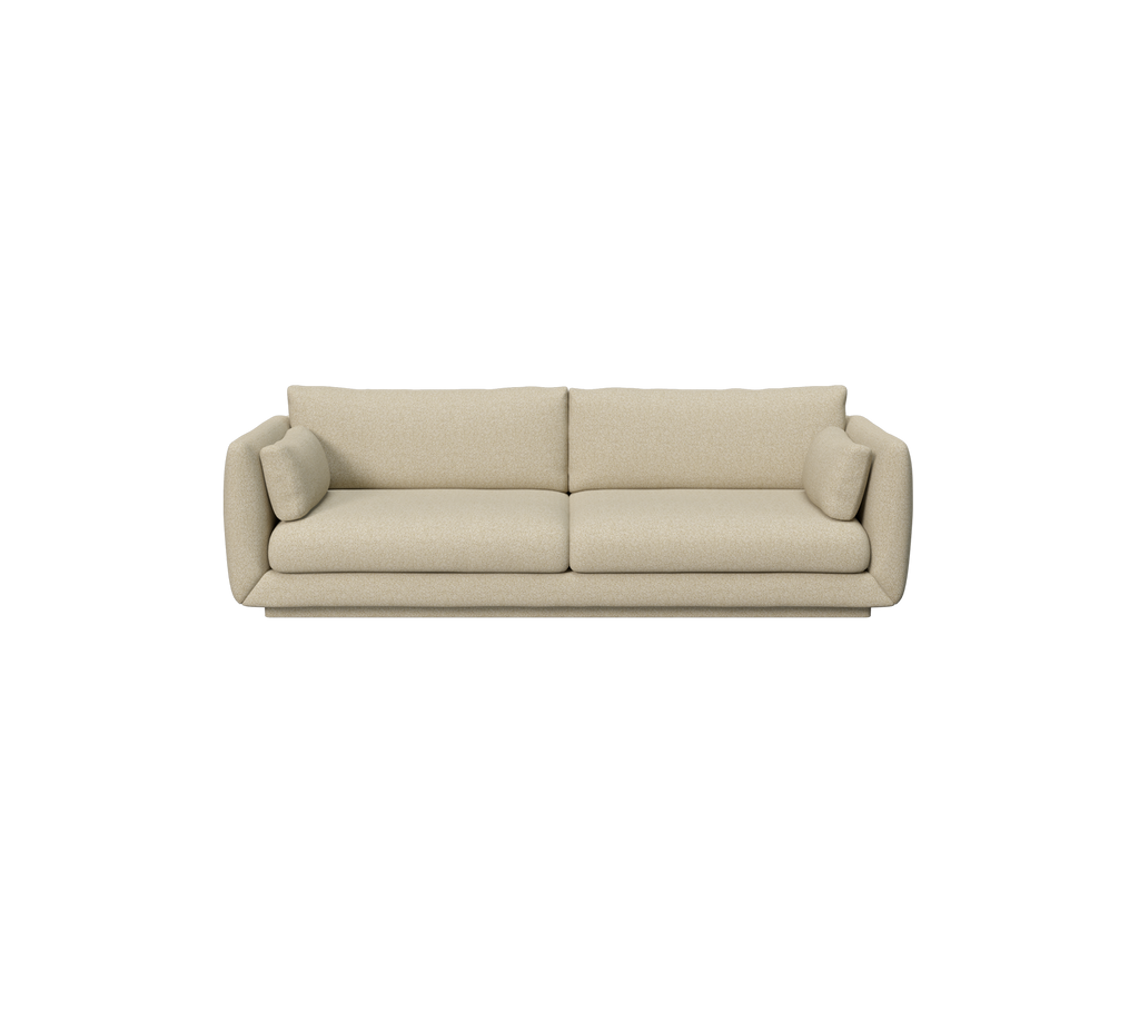 Hellbraunes modernes Sofa mit Kissen in einem minimalistischen Design.