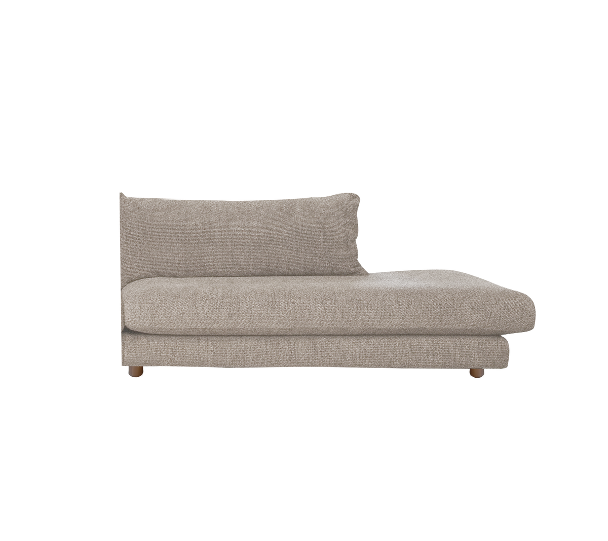 Hellbraunes Sofa mit einem schlichten Design, das über eine gepolsterte Rückenlehne und Sitzfläche verfügt.