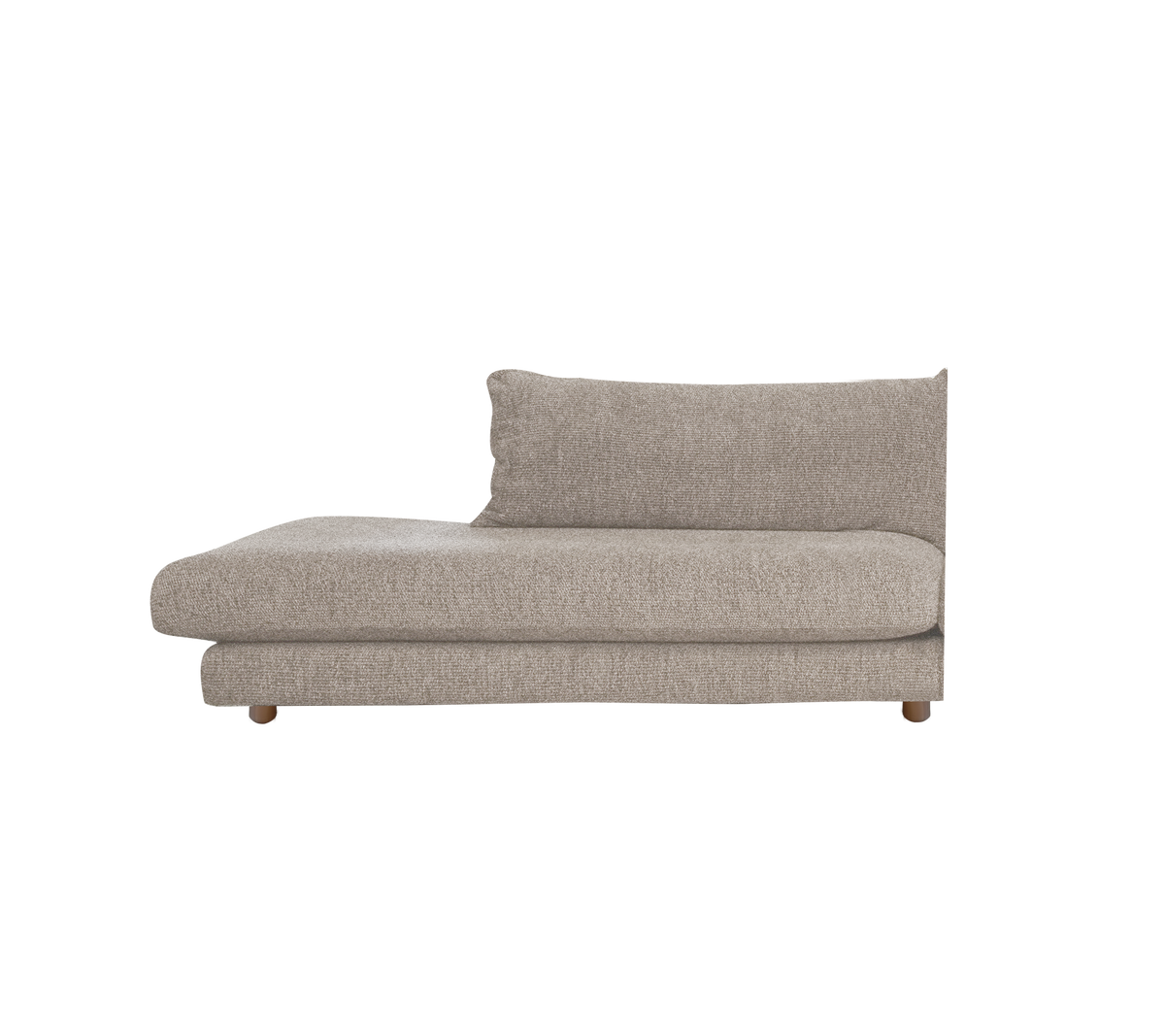 Hellbraune Chaiselongue mit minimalistischer Gestaltung und einer unterstützenden Rückenlehne.