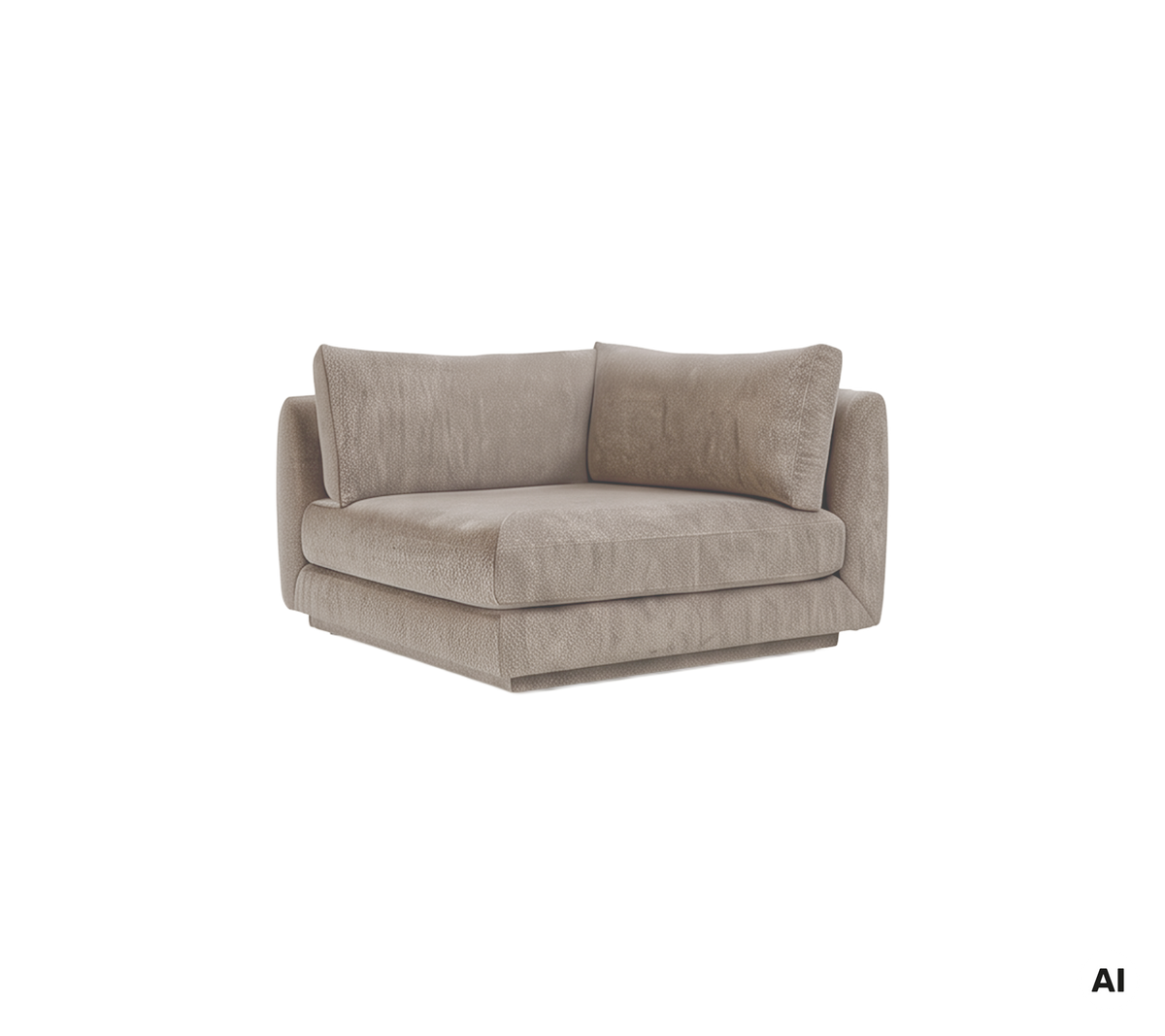 Hellbraunes, modernes Sofa mit kuscheligen Kissen.