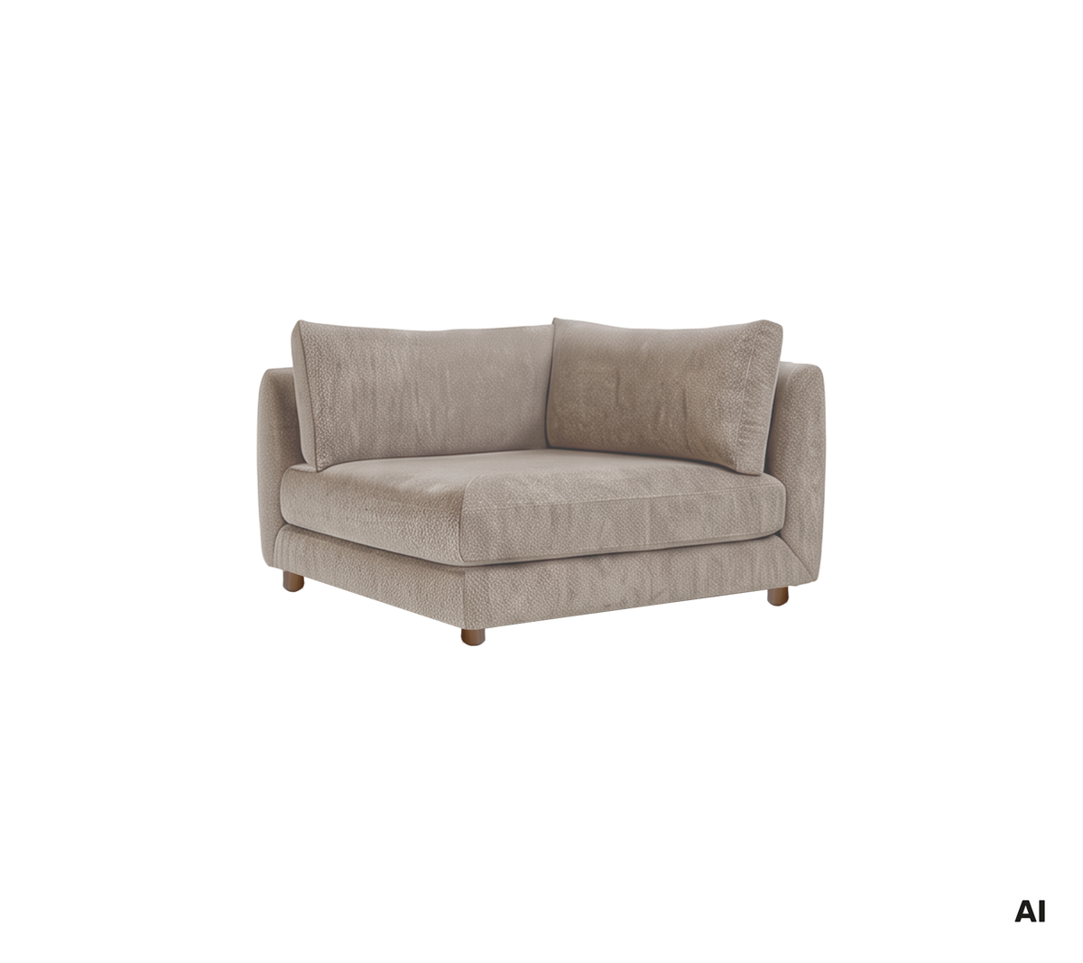 Hellbraunes modernes Sofa mit zeitgemäßem Design.