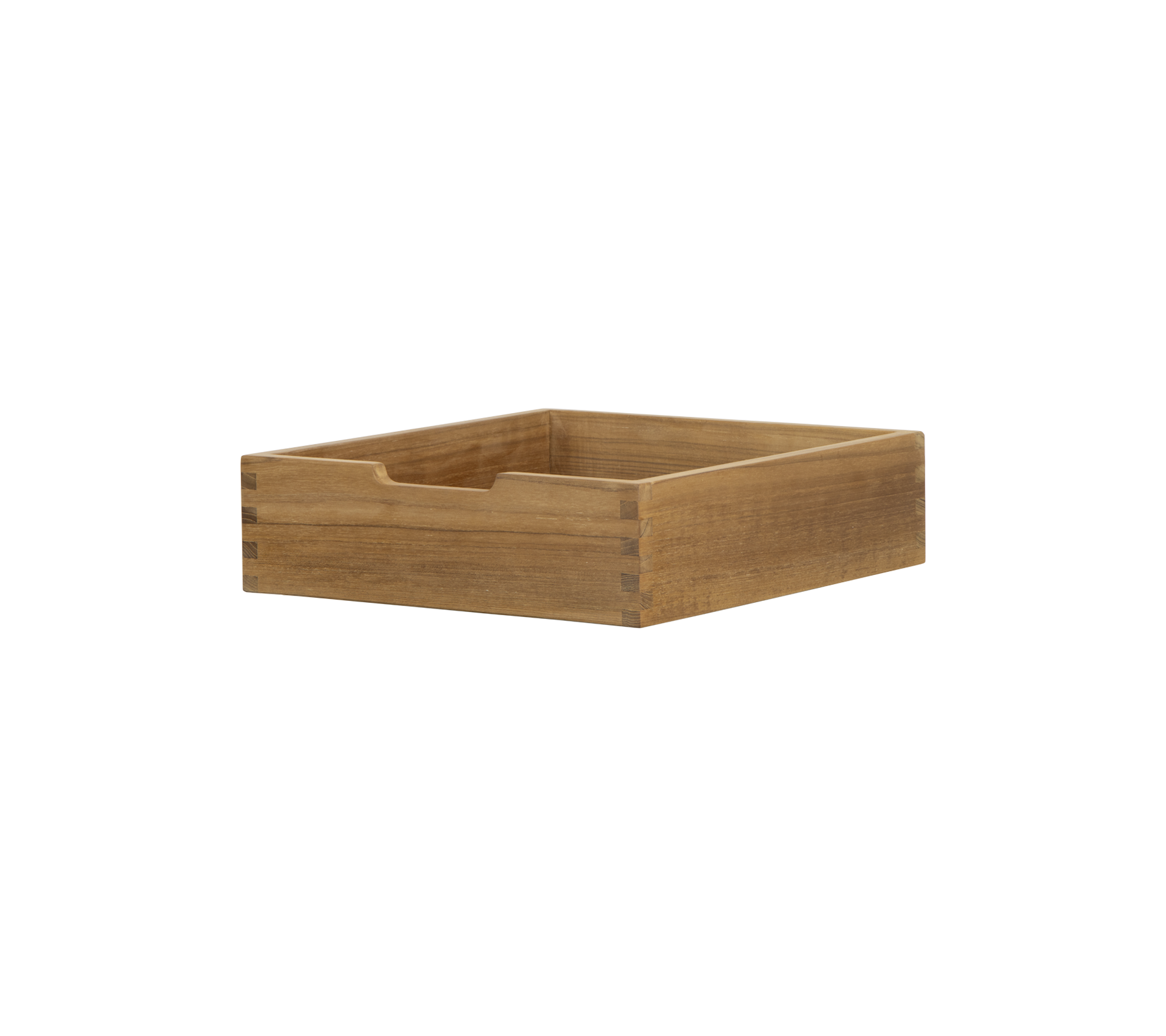 Rechteckige Holzbox mit einer glatten Oberfläche und einem einzelnen Schlitz für eine einfache Handhabung, ideal zur Organisation kleiner Gegenstände.