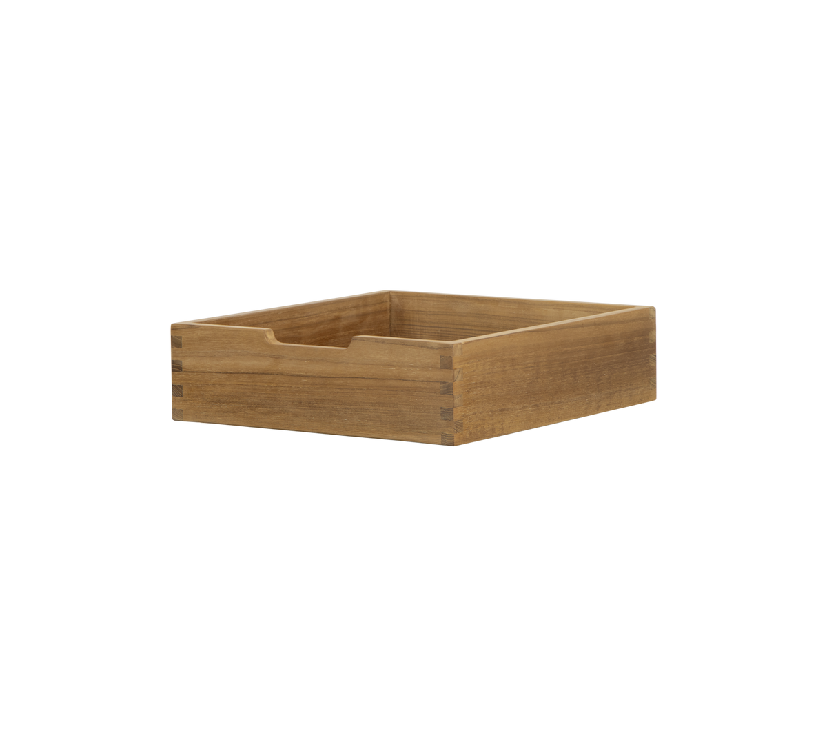Rechteckige Holzbox mit einer glatten Oberfläche und einem einzelnen Schlitz für eine einfache Handhabung, ideal zur Organisation kleiner Gegenstände.
