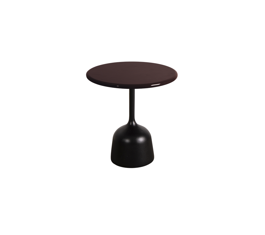 Burgunder runder Tisch mit einem schlanken Sockel.