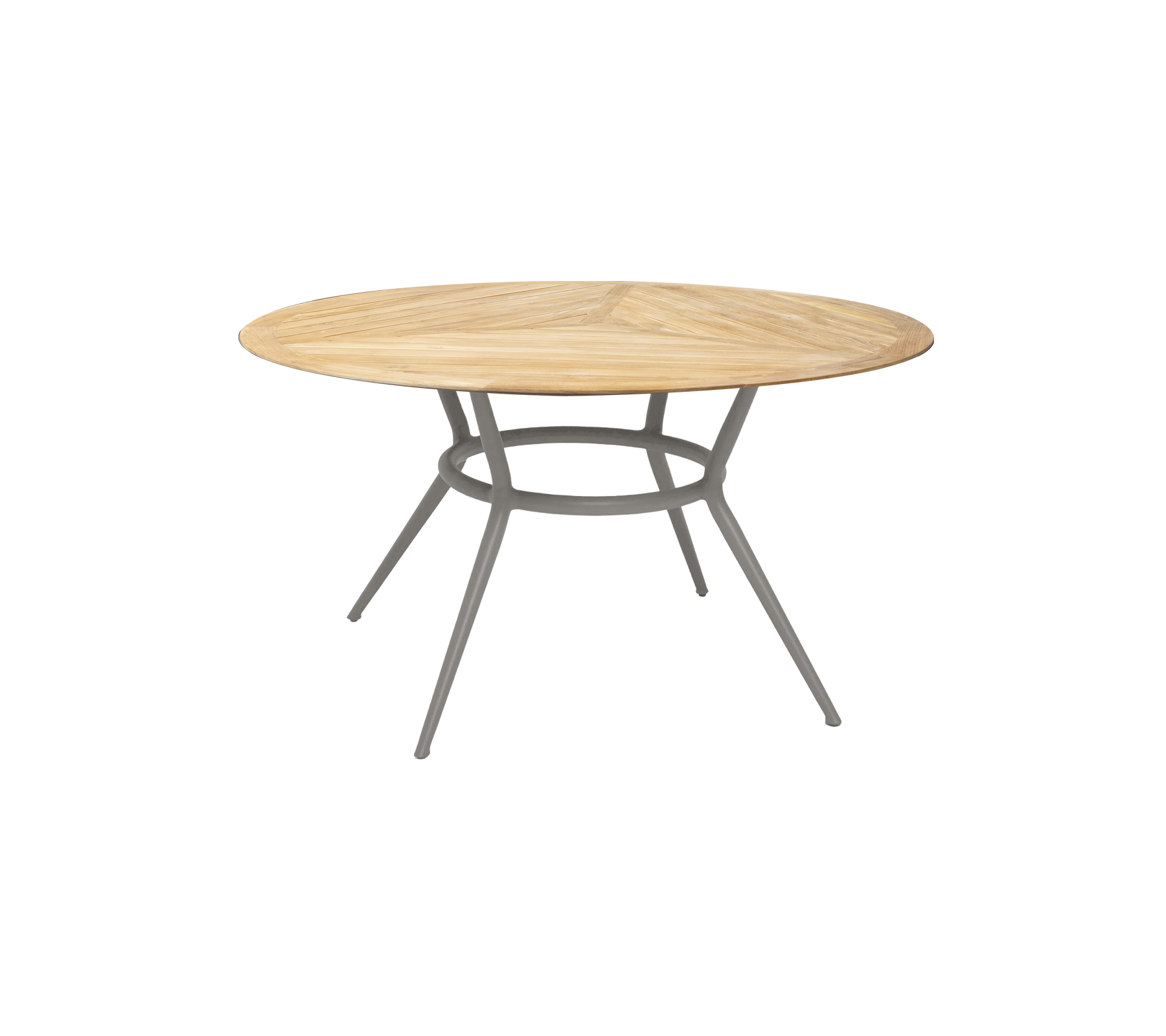 Runder Holztisch mit einer hellen Holzoberfläche und stabilen grauen Beinen, der ein modernes und stilvolles Design für verschiedene Räume bietet.