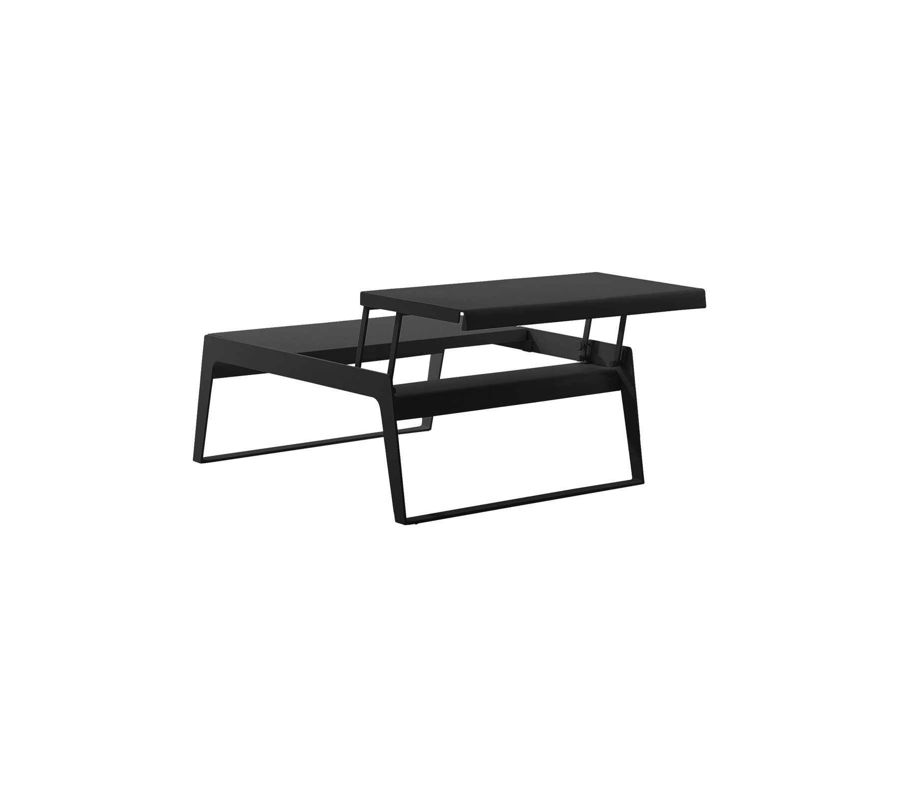 Modernes schwarzes Couchtisch mit einem eleganten, minimalistischen Design, das eine geschichtete Oberfläche und einen stabilen Rahmen bietet. Ideal für zeitgenössische Räume.