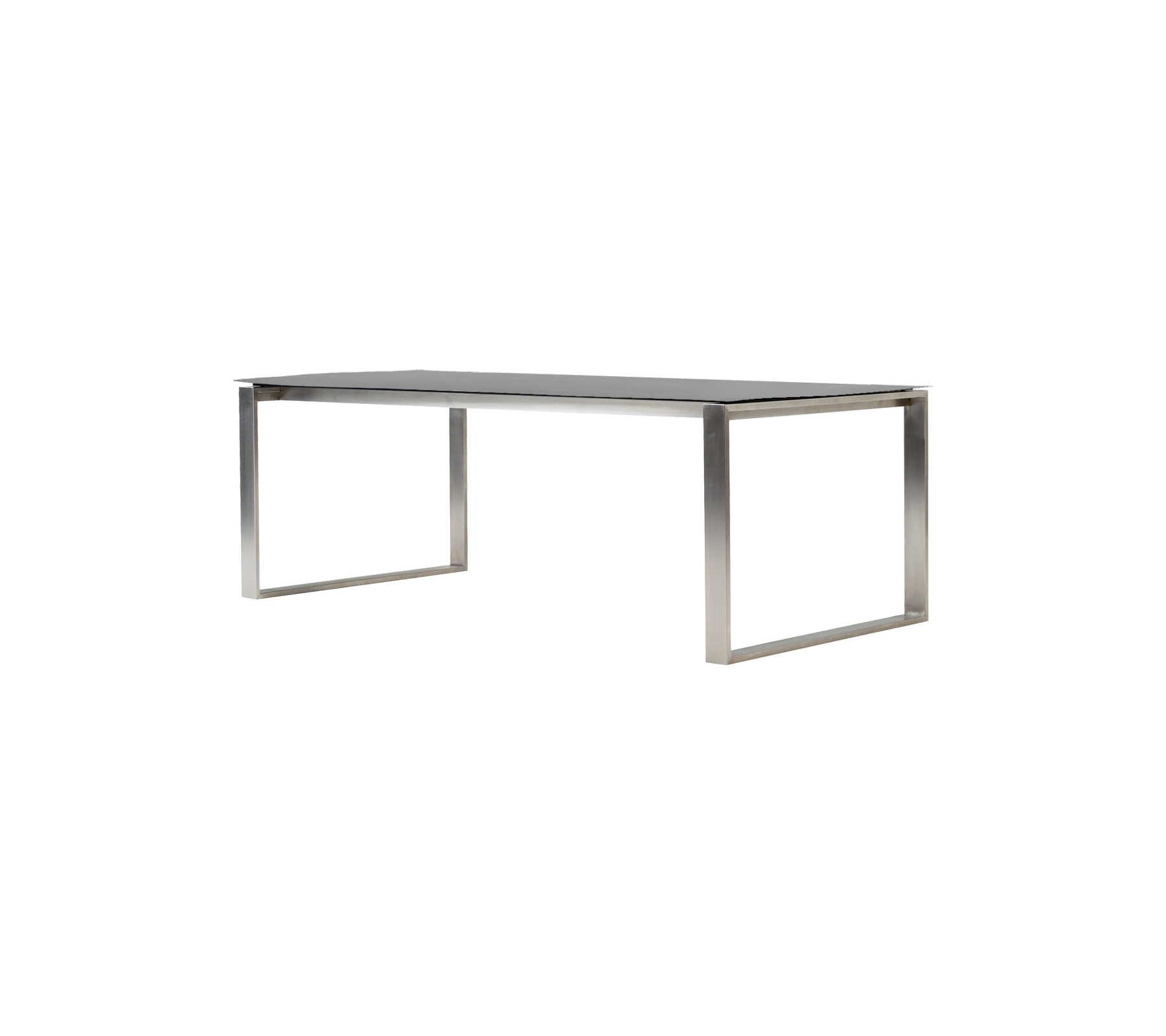 Eleganter, moderner Tisch mit glatter Oberfläche und stabilen Metallbeinen, perfekt für Ess- oder Arbeitsanordnungen.
