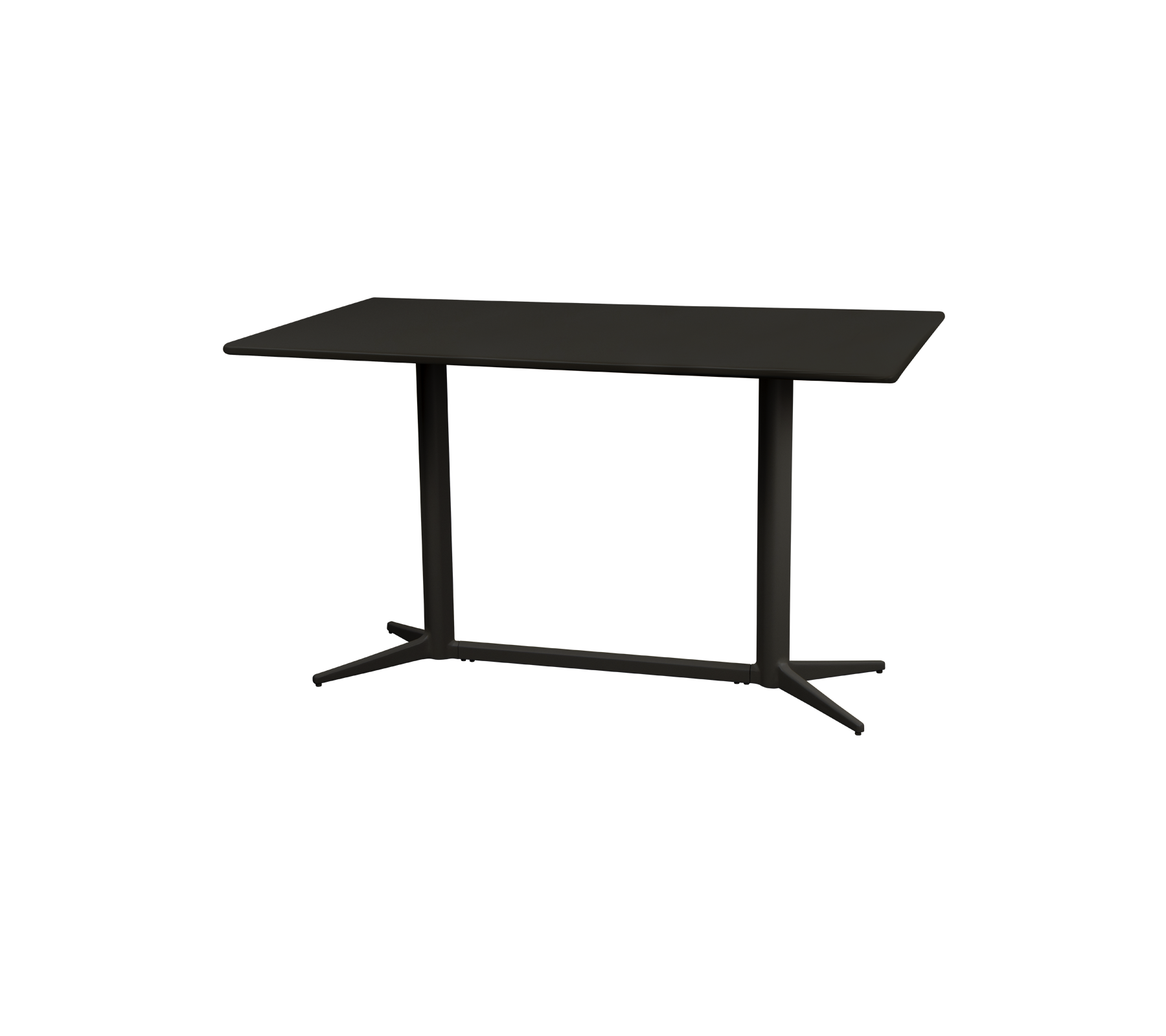 Modernes Tisch mit einer eleganten rechteckigen Oberfläche und stabilen Beinen, präsentiert sich in einem minimalistischen Design mit dunkler Oberfläche. Ideal für verschiedene Räume.
