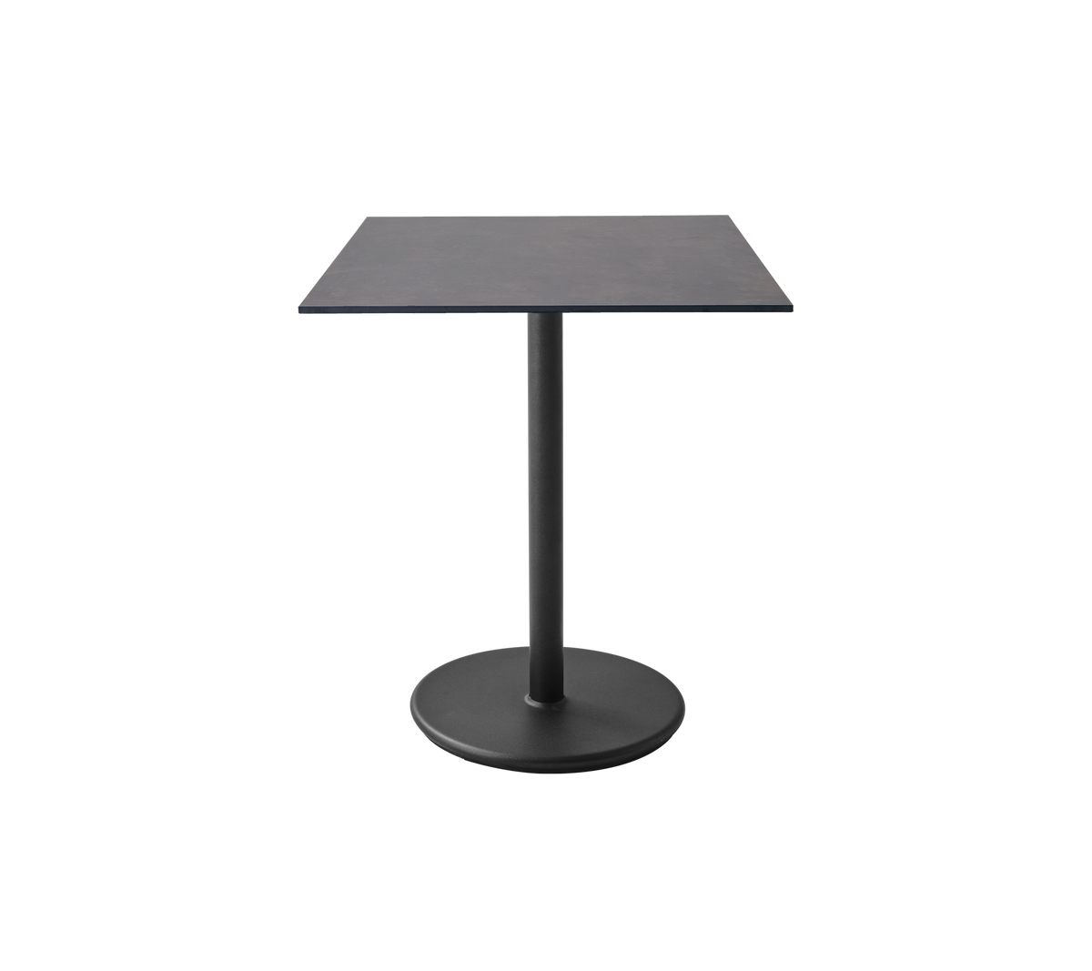 Quadratischer Tisch mit einer eleganten Oberfläche und einem stabilen runden Fuß, entworfen für moderne Räume und vielseitige Nutzung.