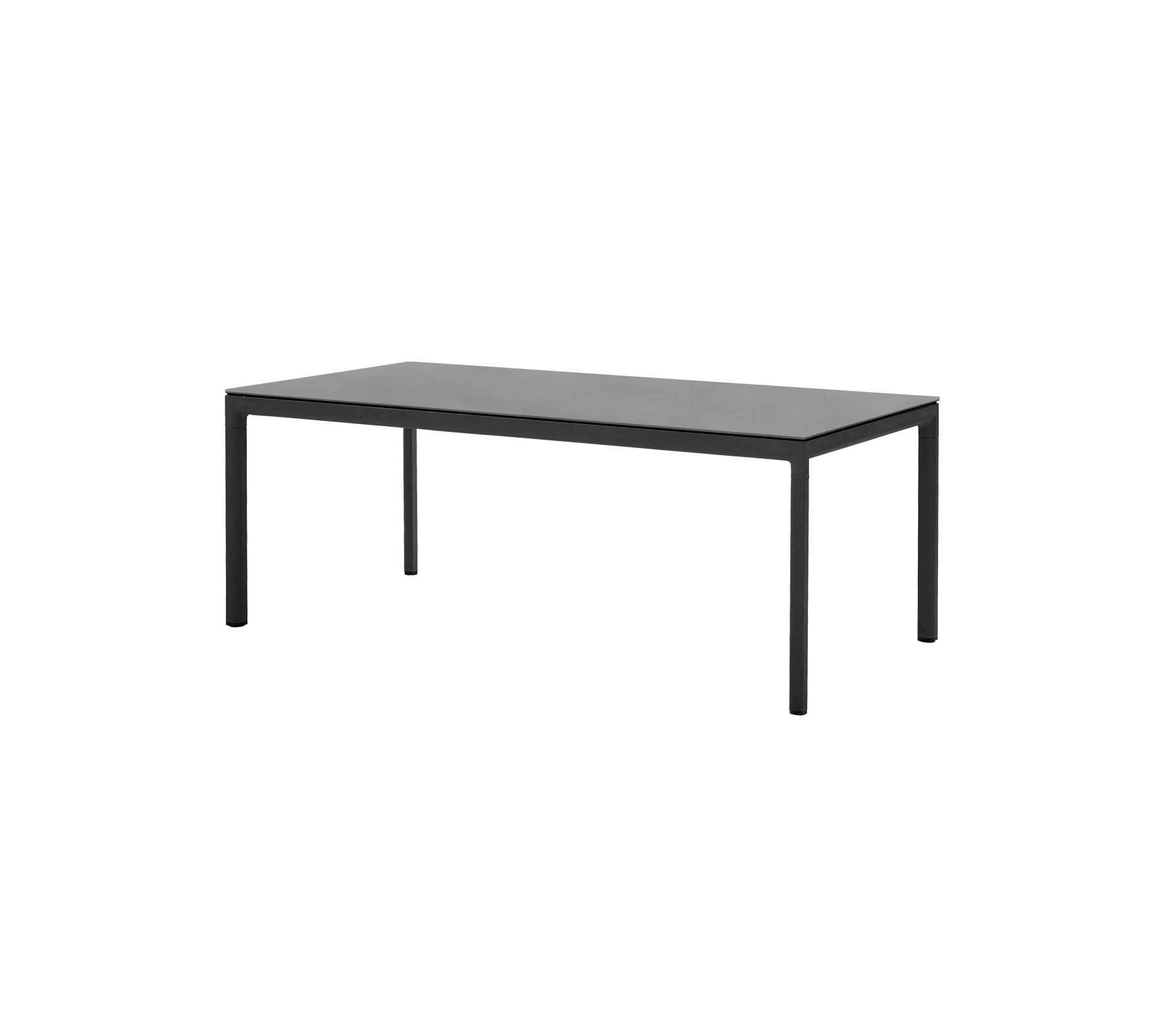 Ein einfacher rechteckiger Tisch mit einem schlanken Design und stabilen Beinen, geeignet für verschiedene Umgebungen und Anwendungen.