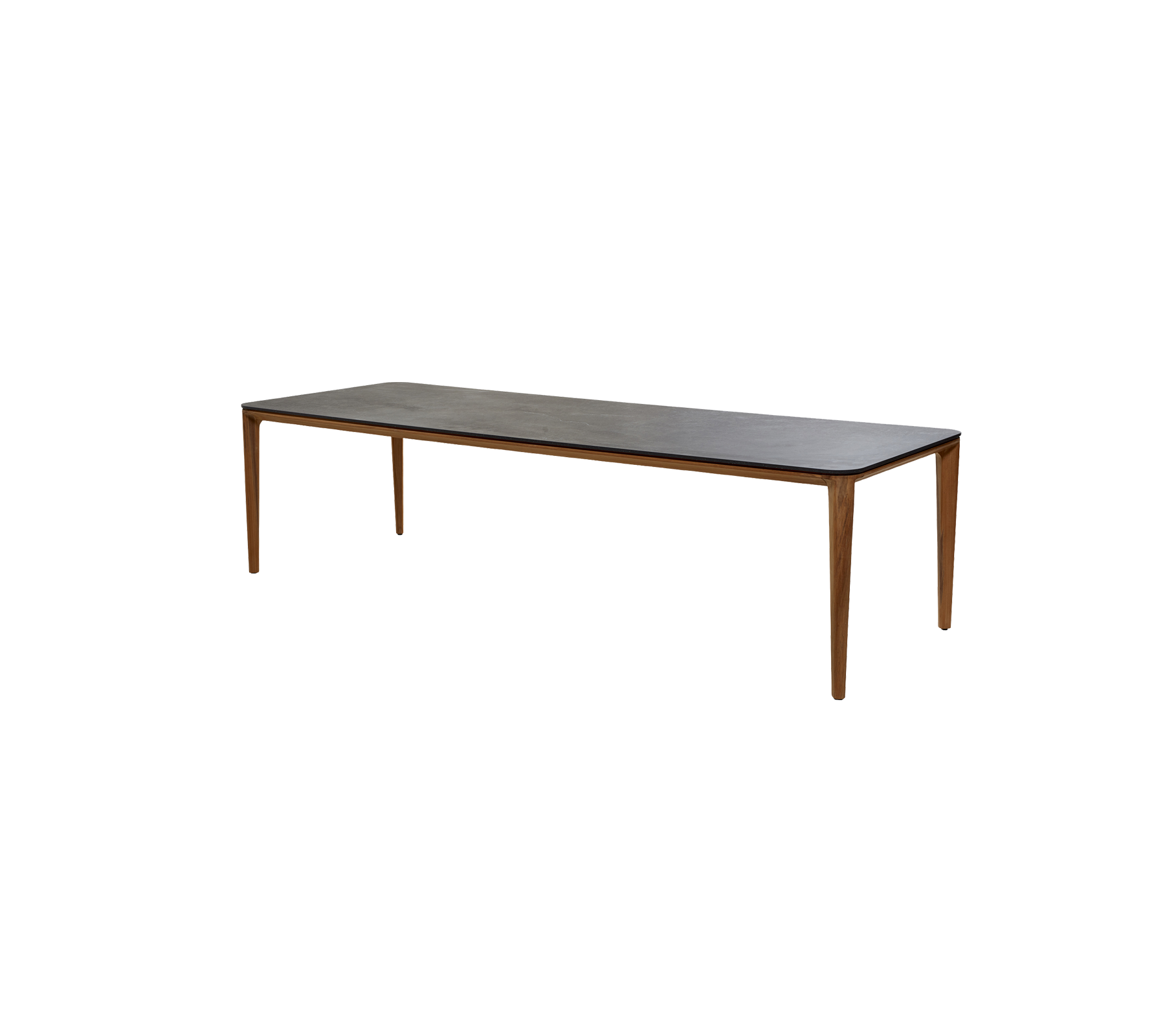 Langer rechteckiger Tisch mit einem Holzrahmen und einer glatten Oberfläche, geeignet für verschiedene Einstellungen und Anwendungen.
