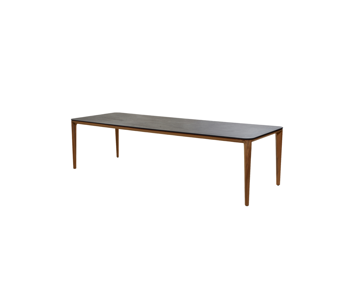 Langer rechteckiger Tisch mit einem Holzrahmen und einer glatten Oberfläche, geeignet für verschiedene Einstellungen und Anwendungen.