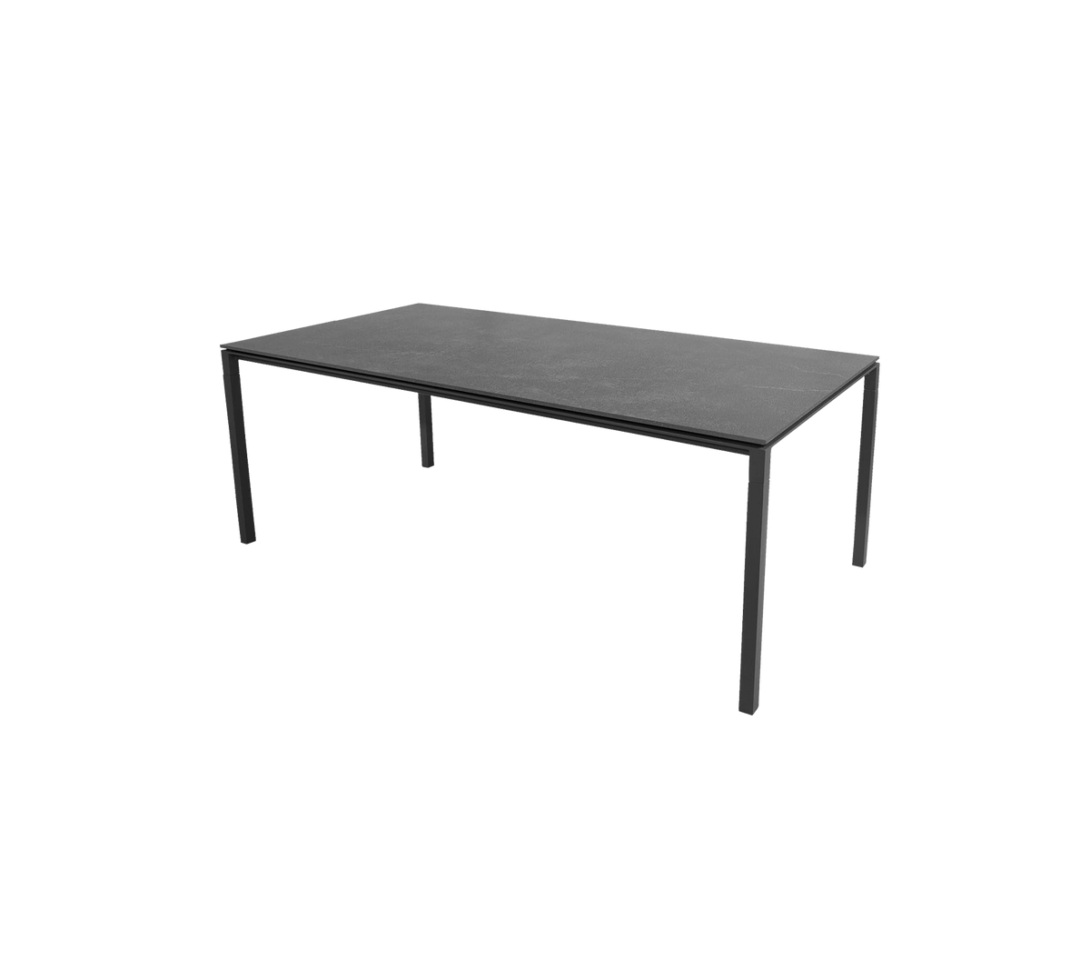 Ein schlanker, moderner Tisch mit einer flachen Oberfläche, die von schlanken Beinen gestützt wird, entworfen für vielseitige Nutzung in verschiedenen Umgebungen.