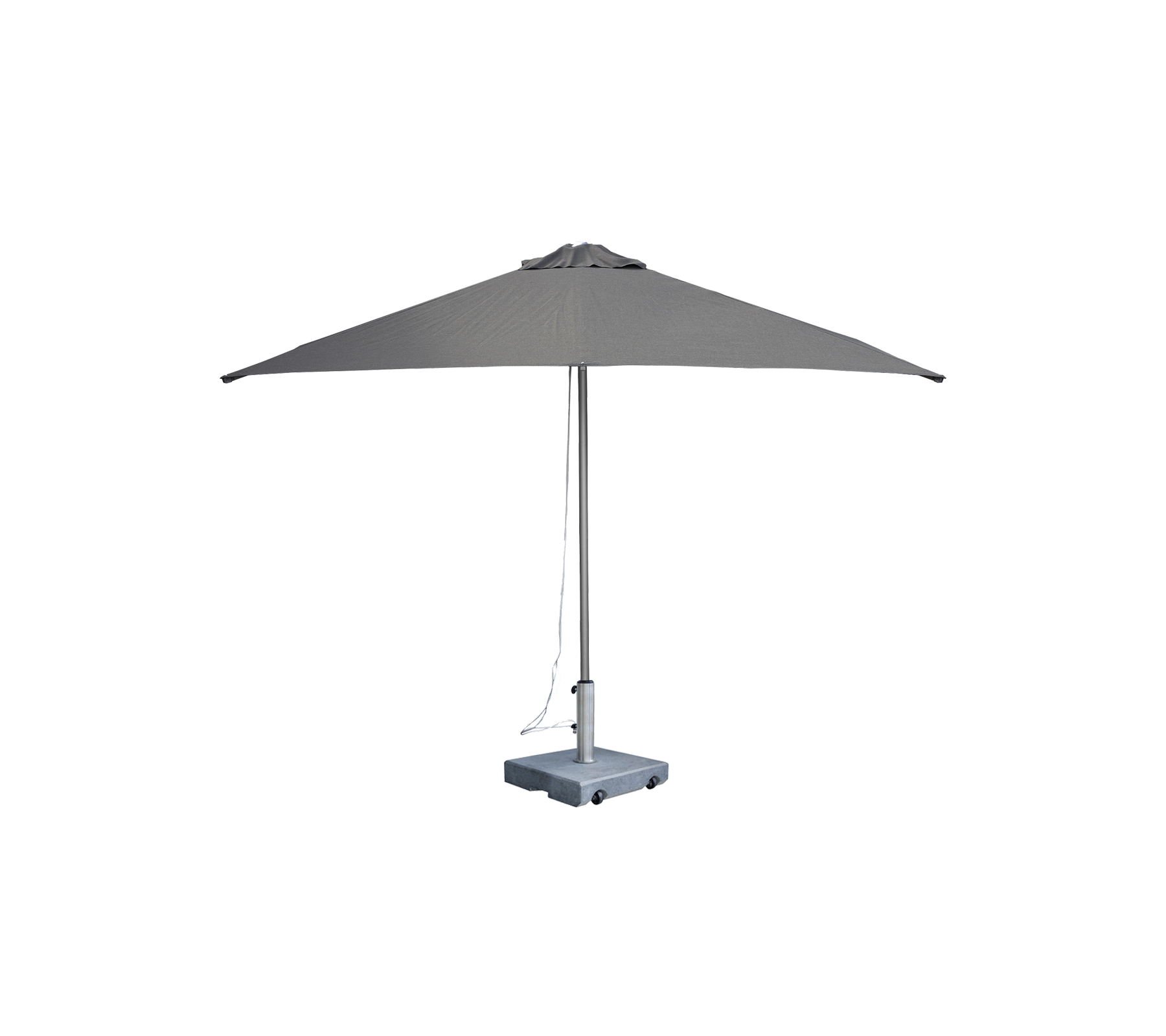 Moderne graue Regenschirm mit schlankem Design und stabiler Basis.
