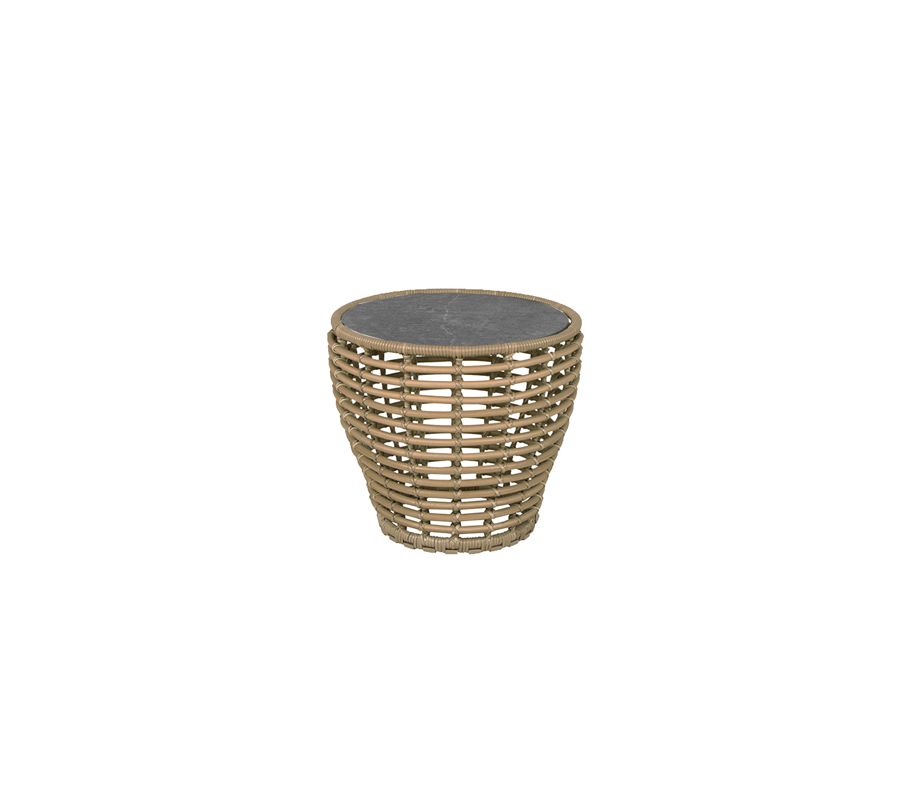Rattan-Stil Beistelltisch mit einer runden Schieferplatte, die ein modernes geflochtenes Design für einen stilvollen Akzent in jedem Ambiente bietet.