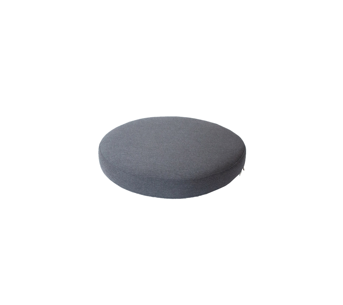 Runde, dunkelgraue Kissen mit einer glatten Oberfläche, ideal zum Sitzen oder für dekorative Zwecke.