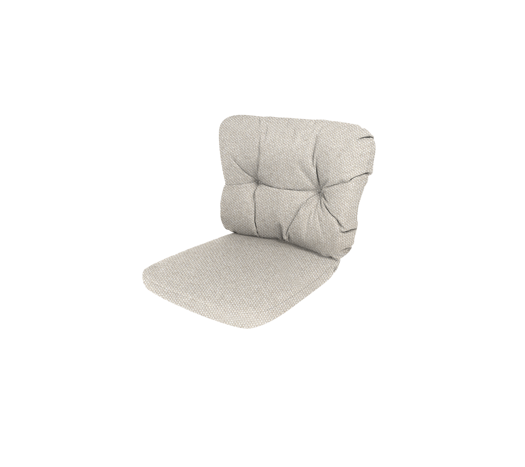 Gepolsterte Stuhlkissen mit einem strukturierten, hellen Stoff und einem knopfgepolsterten Design für Komfort und Unterstützung.