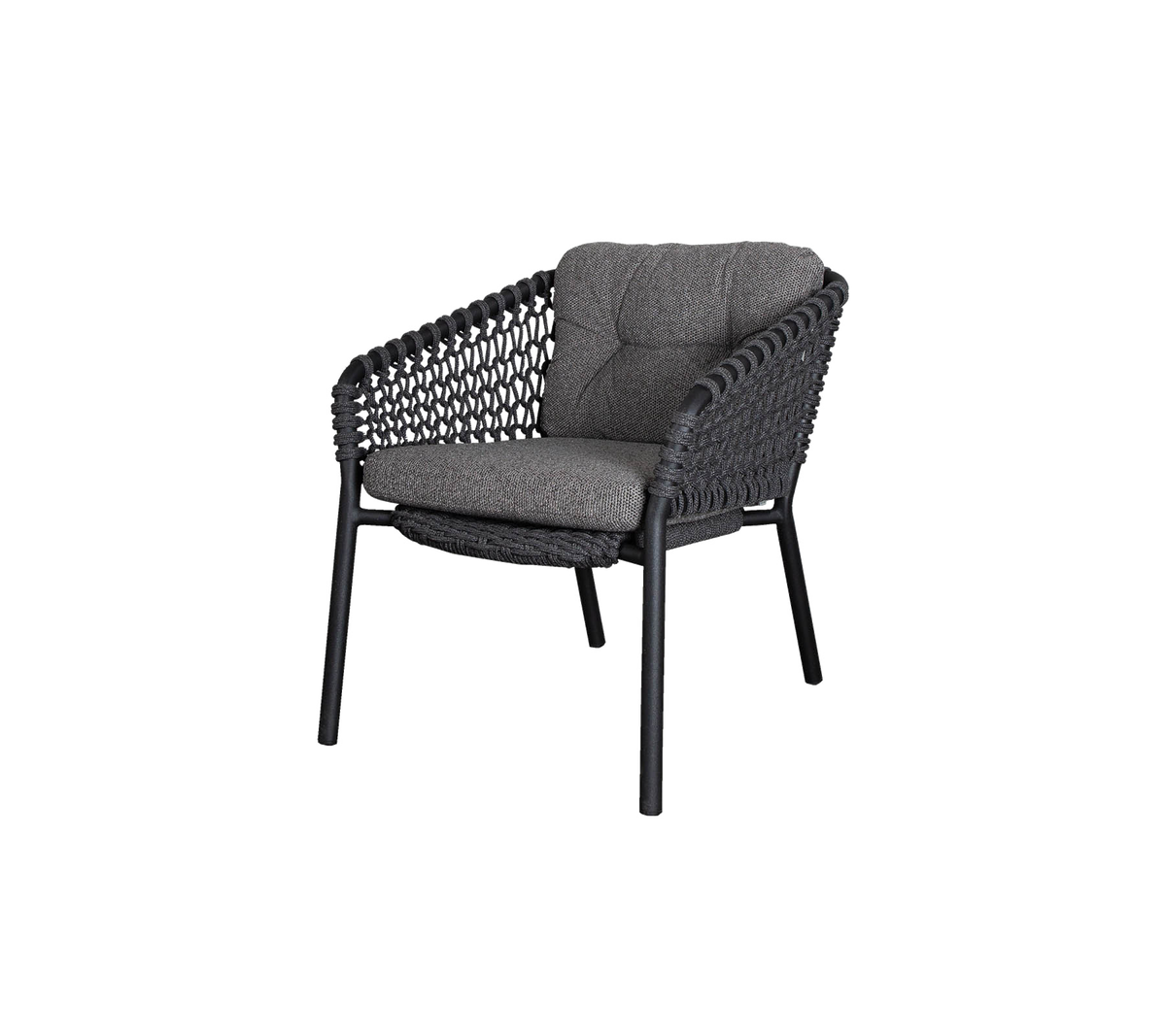 Stylischer Korbstuhl mit einem bequemen grauen Kissen, das über einen stabilen Rahmen und elegantes Design verfügt, perfekt für jeden Sitzbereich.