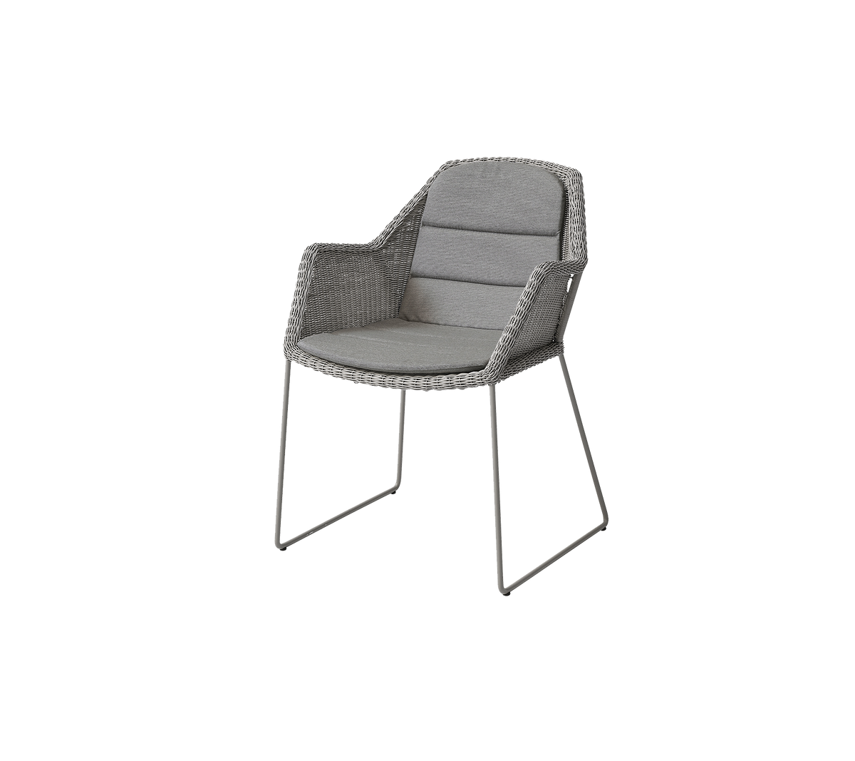 Stilvoller Stuhl mit einem geflochtenen Design, weicher Polsterung und schlanken Metallbeinen, perfekt für moderne Einrichtung.