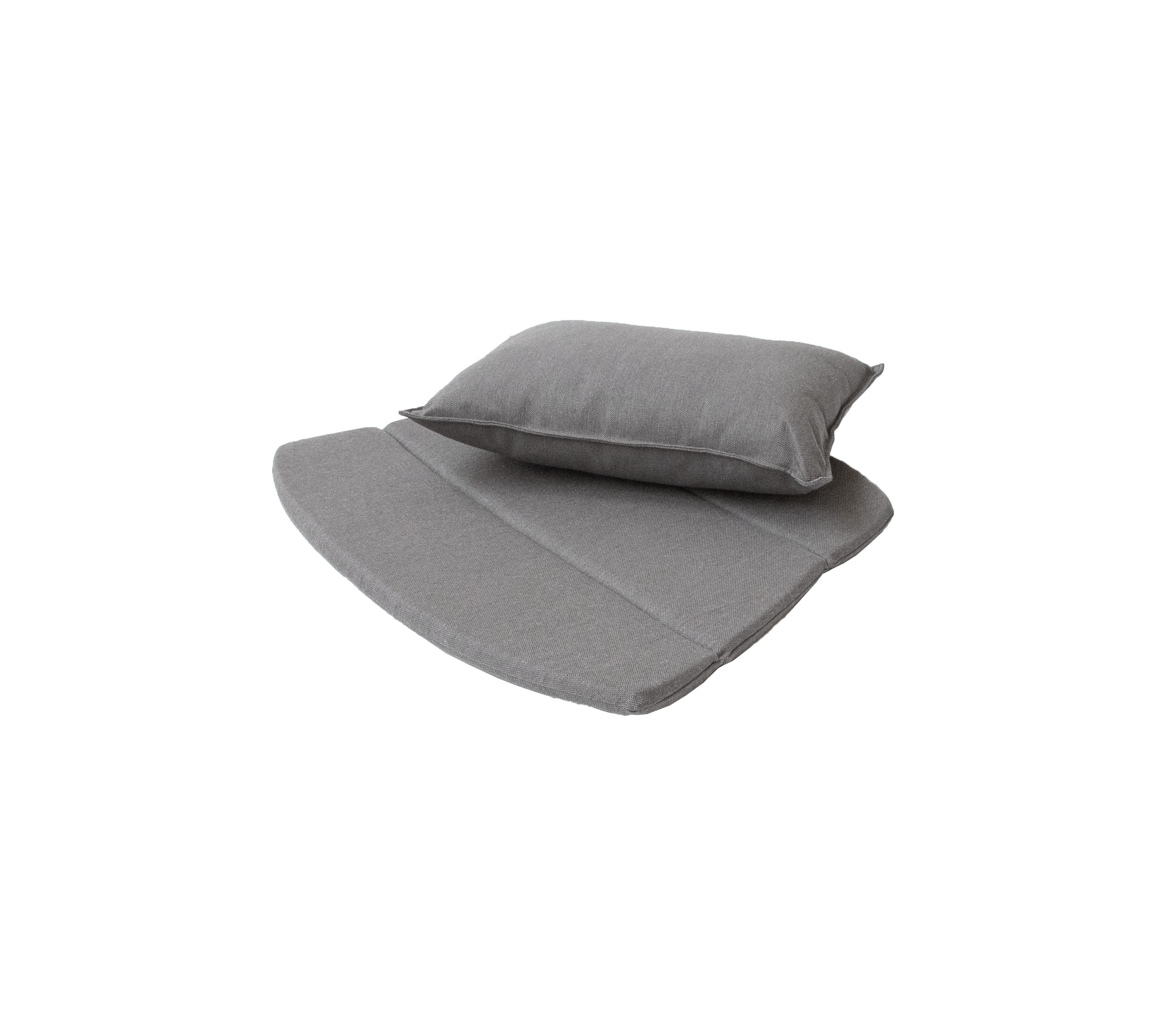 Graues Kissen-Set mit einem flachen Basiskissen und einem passenden Rückenkissen für zusätzlichen Komfort und Unterstützung.