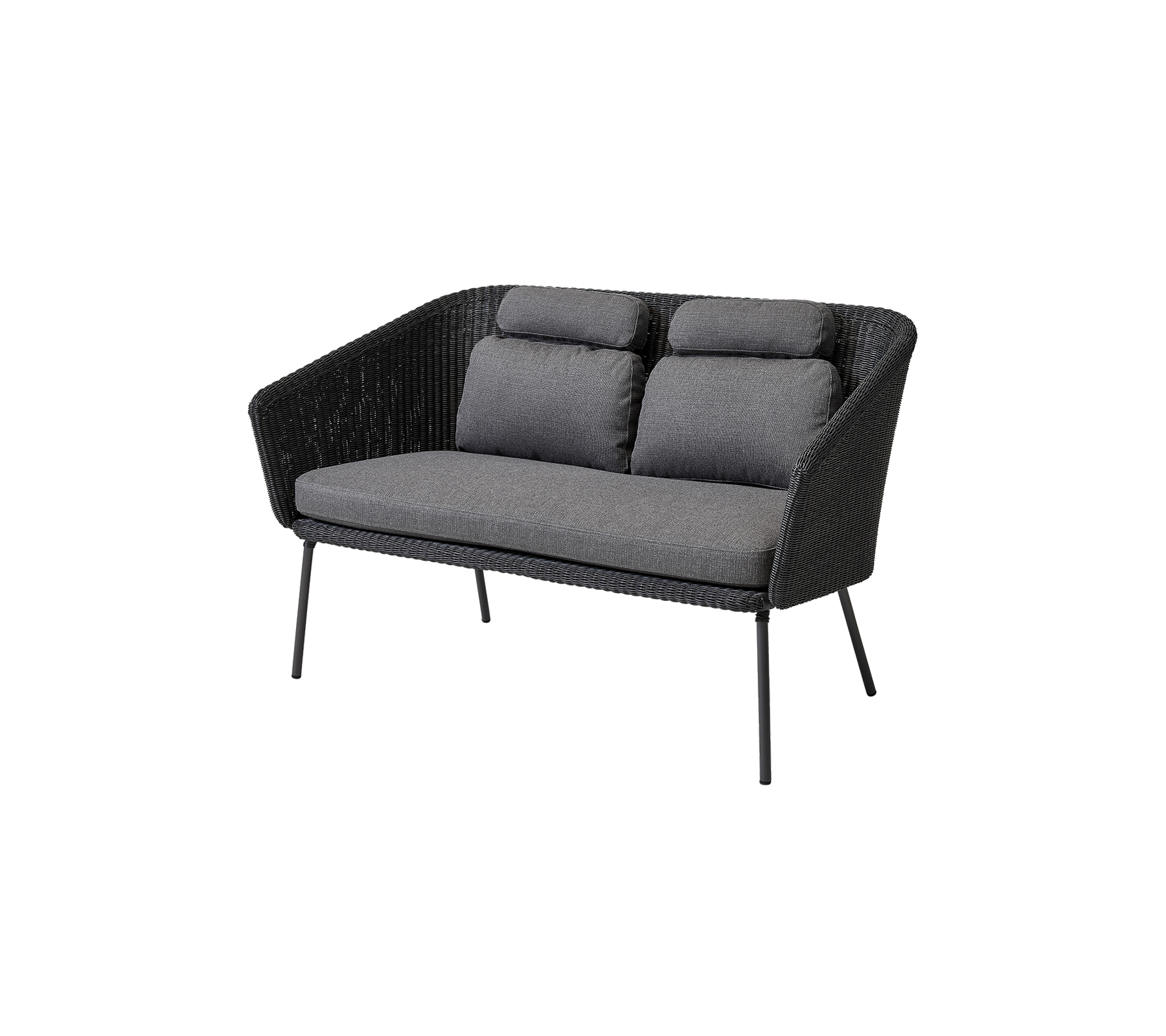 Stilvolles Zweisitzer-Couch mit einem geflochtenen Design und weichen grauen Kissen, perfekt für moderne Dekoration.