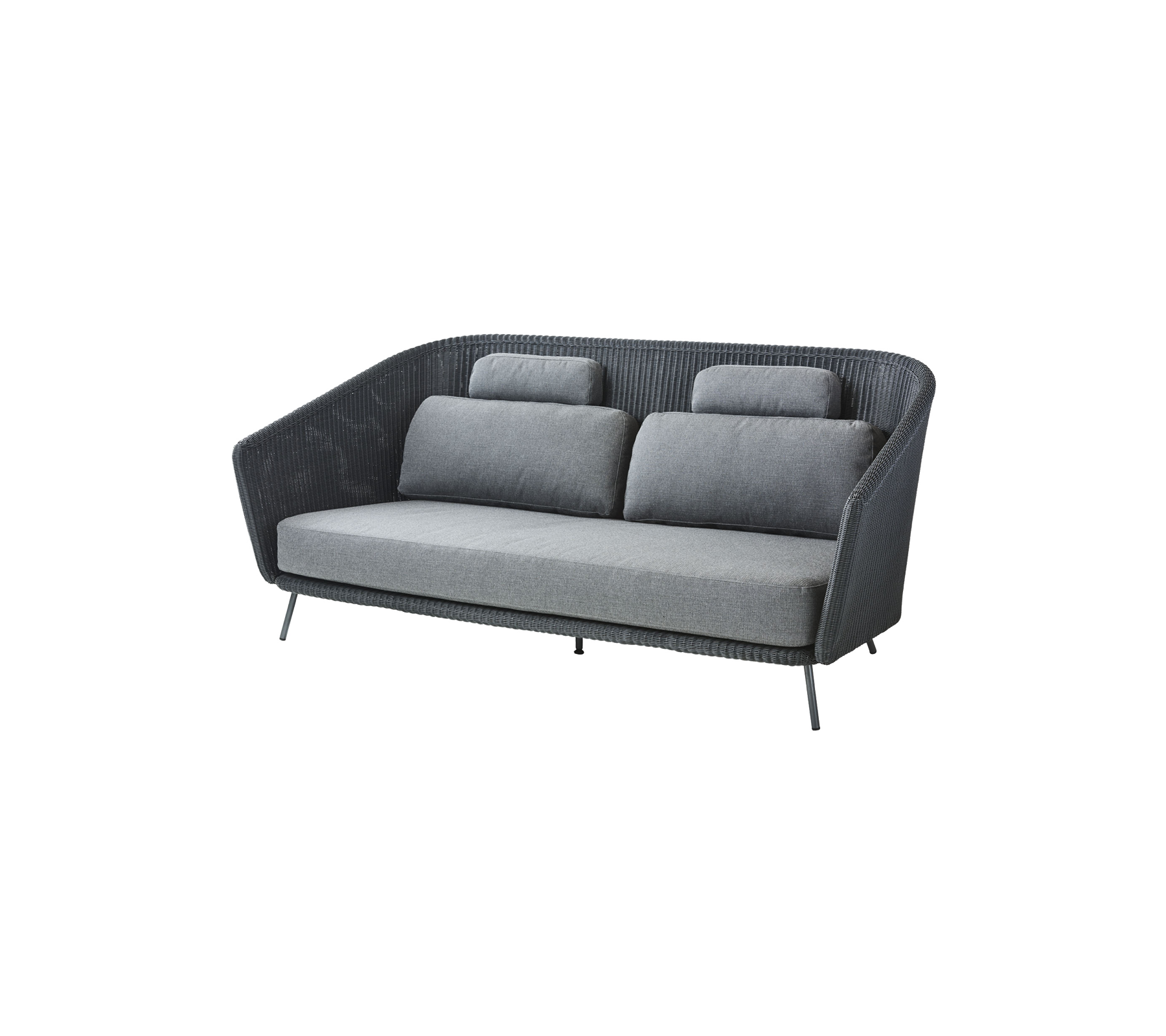 Stilvolles zweifarbige graues Sofa mit plüschigen Kissen und einer modernen, geschwungenen Form, perfekt für zeitgemäße Wohnräume.