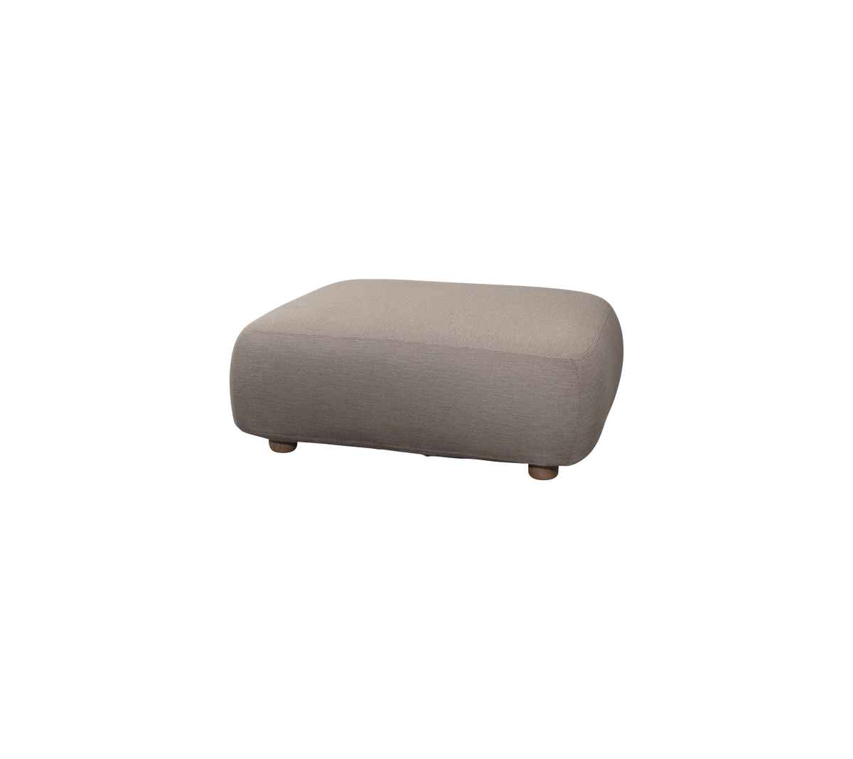 Weiches, rechteckiges Ottoman in neutralem Farbton mit abgerundeten Kanten und Holzbeinen, perfekt für zusätzliche Sitzgelegenheiten oder als Fußstütze.