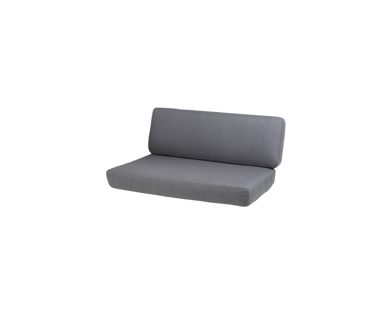 Ein schlanker, moderner grauer Sofa mit einem schlichten Design, das über eine bequem gepolsterte Sitz- und Rückenlehne verfügt. Ideal für legere Umgebungen.