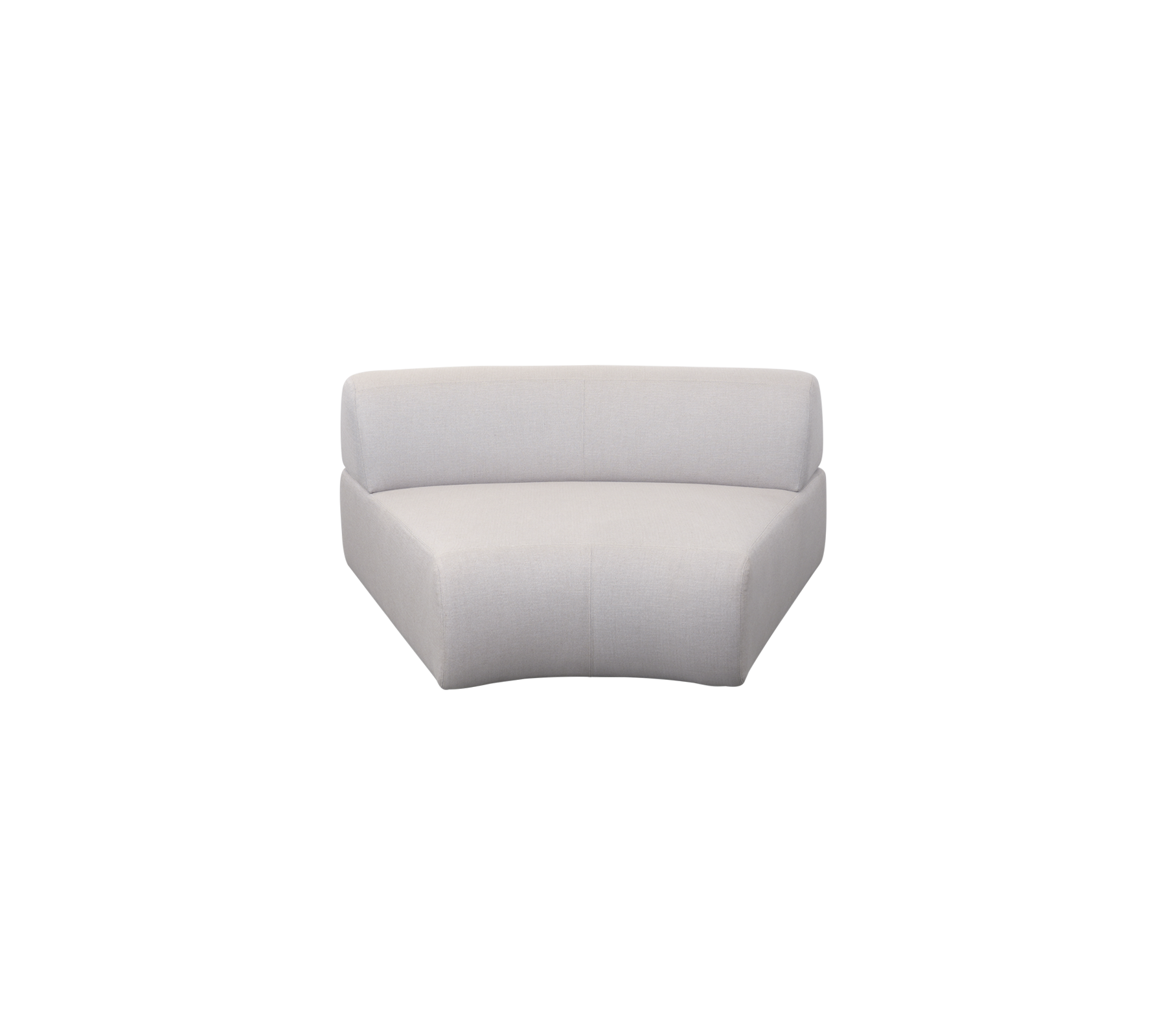Ein stilvolles, modernes, geschwungenes Sofa aus einem leichten Stoff, entworfen für Komfort und zeitgenössische Räume. Ideal für gemütliche Sitzarrangements.