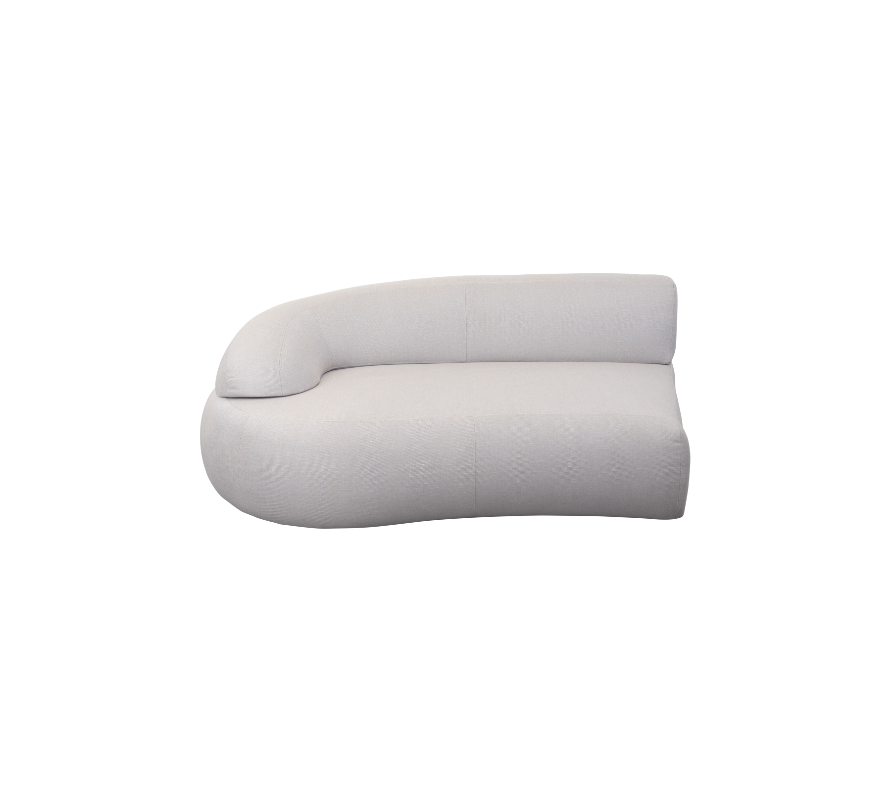 Gekurvte, moderne Lounge-Sofa mit minimalistischer Gestaltung und weichem Stoff, der komfortable Sitzgelegenheiten bietet. Ideal für zeitgemäße Räume.