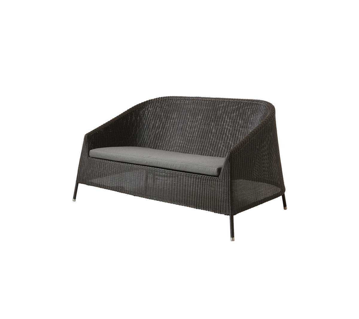 Stilvolles Zweisitzer-Sofa mit einem langlebigen Gewebedesign und einem grauen Kissen, perfekt für Entspannung und Komfort im Freien.