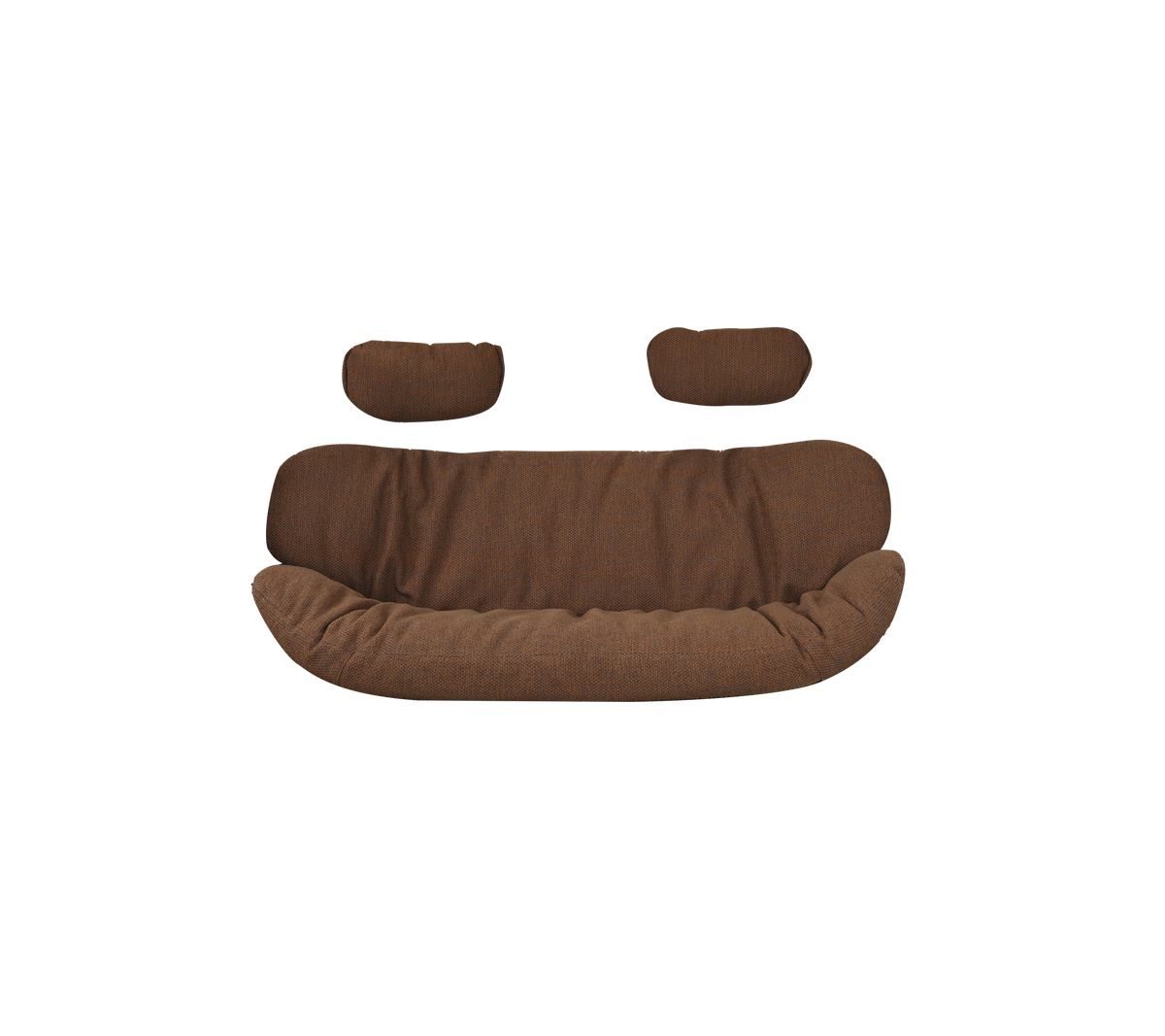 Braun gepolsterte Sofa mit zwei passenden Kissen, die ein gebogenes, einladendes Design aufweist. Ideal für gemütliches Sitzen.