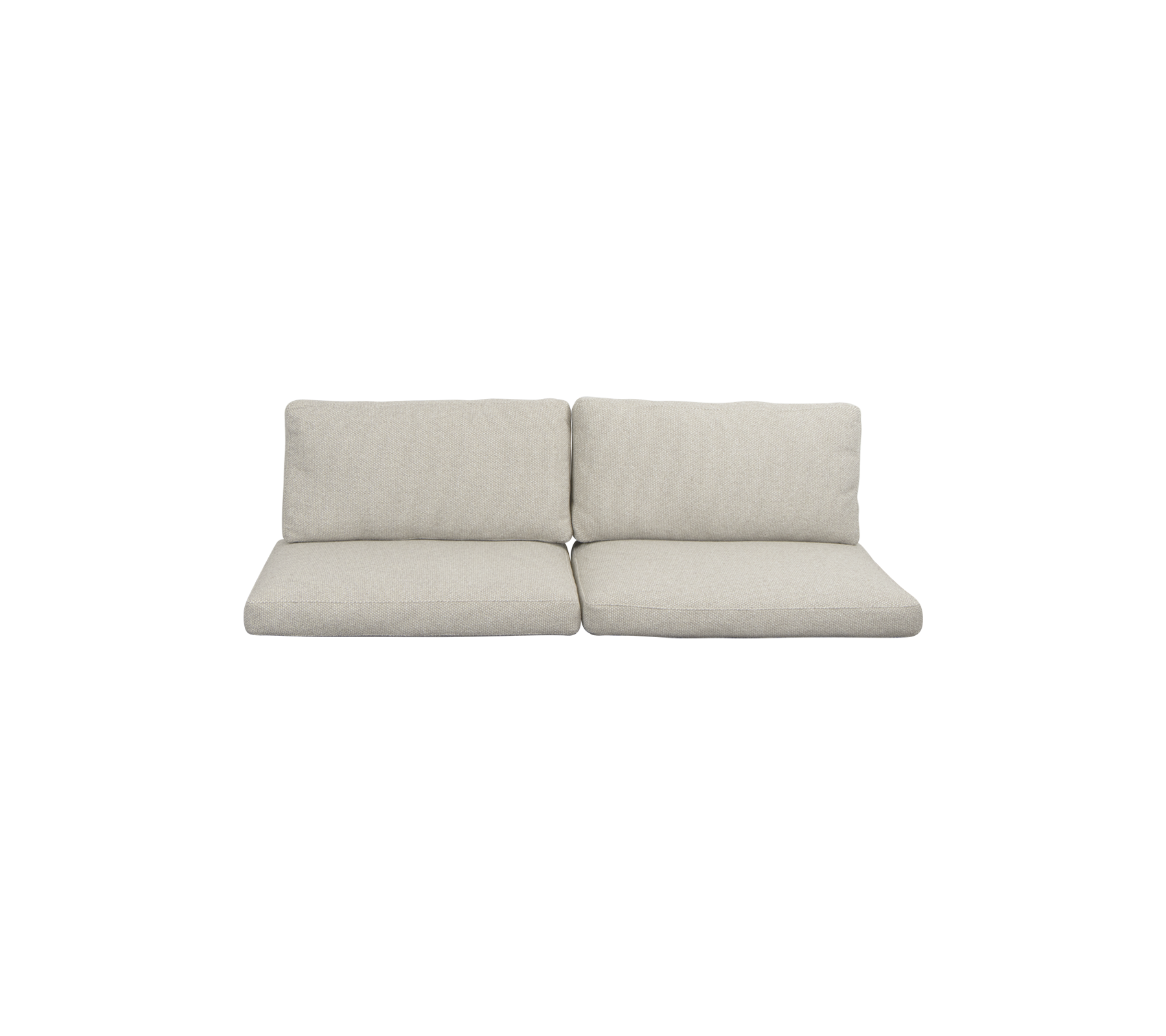Hellgraues Zweisitzer-Sofa mit plüschigen Kissen, das ein minimalistisches Design bietet, das für verschiedene Einrichtungsstile geeignet ist.