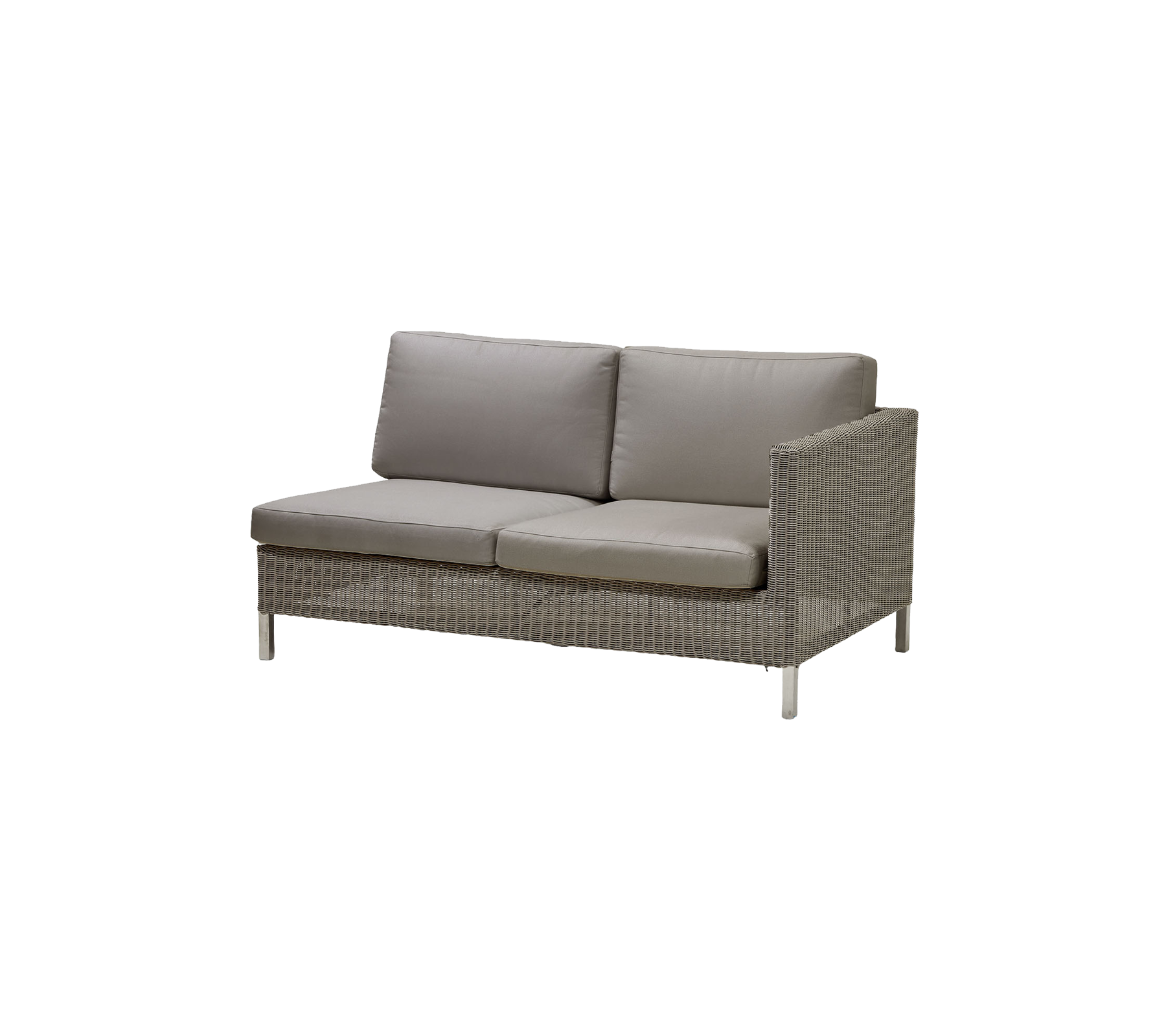 Moderne Zweisitzer-Sofa mit einem strukturierten Rahmen und weichen grauen Kissen für Komfort und Stil. Perfekt zur Entspannung.