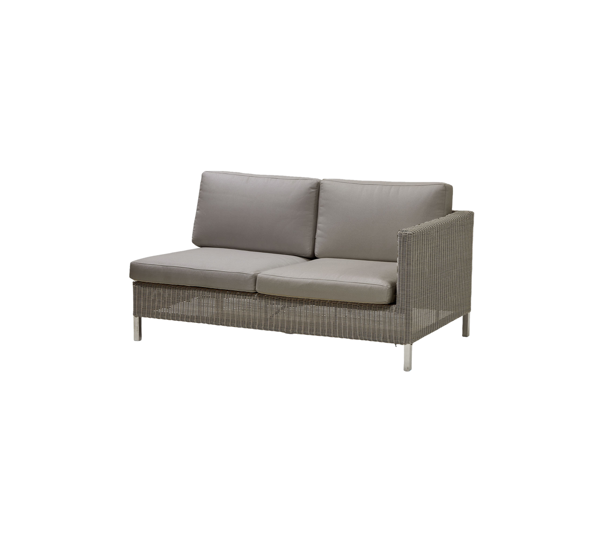 Moderne Zweisitzer-Sofa mit einem strukturierten Rahmen und weichen grauen Kissen für Komfort und Stil. Perfekt zur Entspannung.
