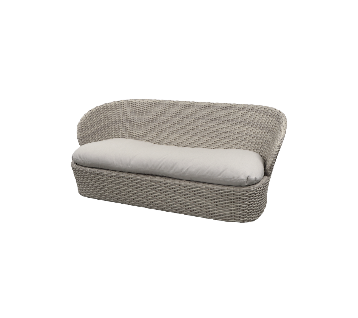Gewebtes Zweisitzer-Sofa mit einem weichen Kissen, das ein modernes Design und eine neutrale Farbe aufweist. Ideal zum Entspannen und für Komfort.