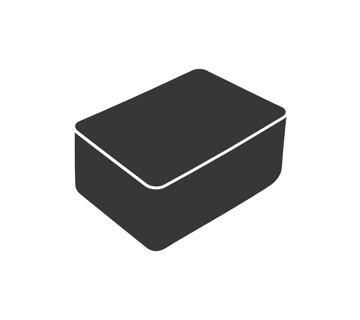 Illustration einer rechteckigen Aufbewahrungsbox mit einer glatten Oberfläche und abgerundeten Kanten.